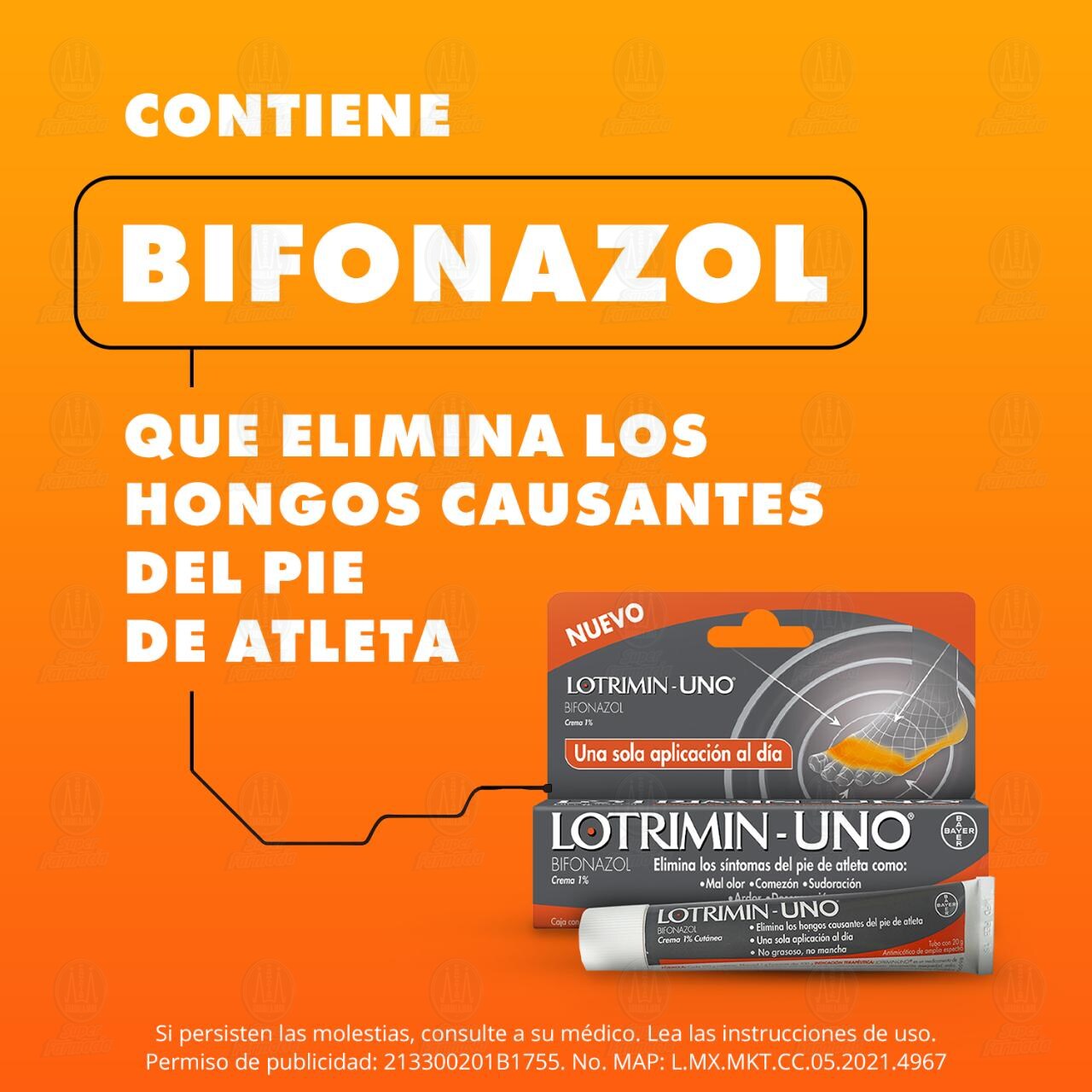 Lotrimin-Uno de Bayer Crema de Aplicación Tópica para Afecciones como el Pie de Atleta, 20gr. image number 3