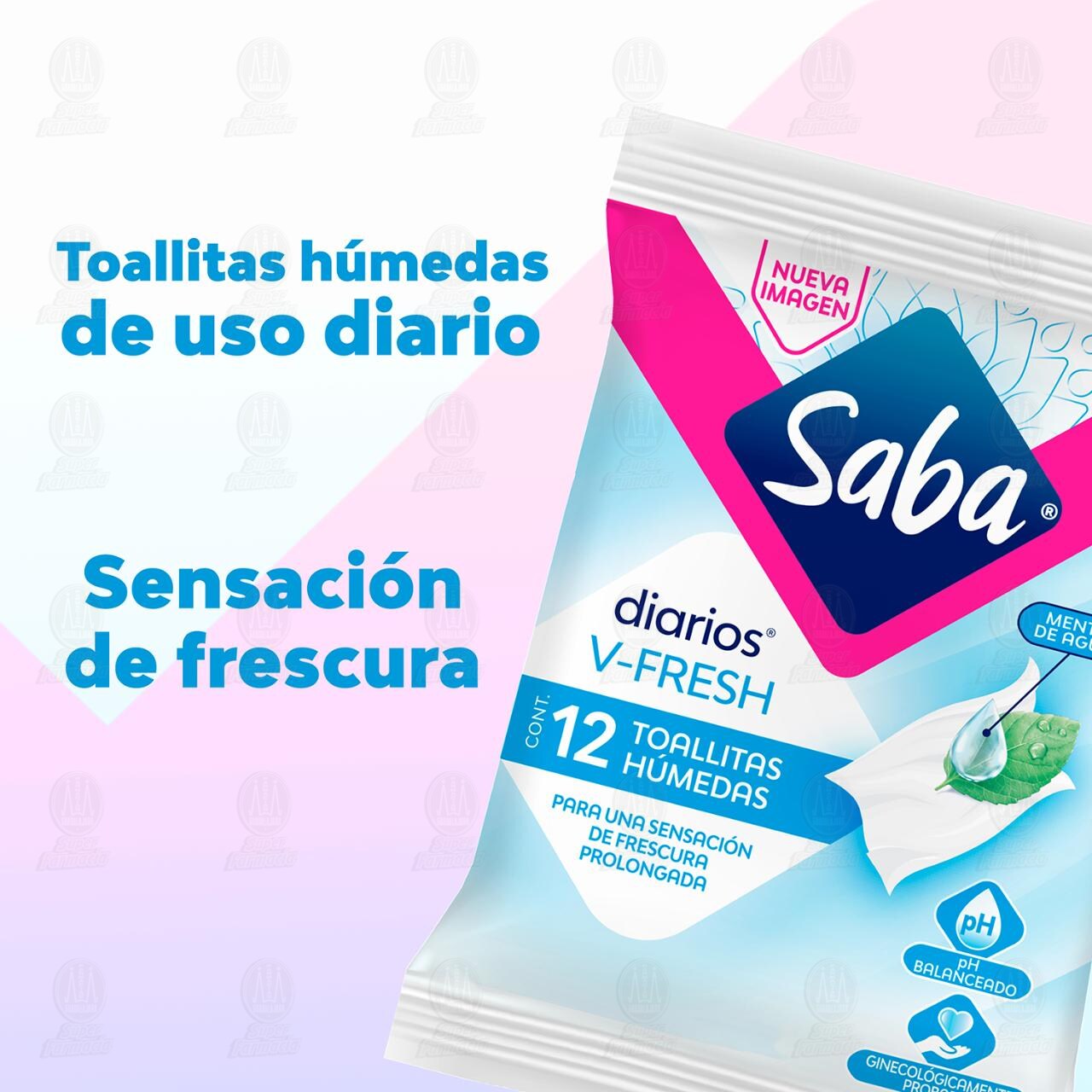 Toallitas Húmedas Saba Diarios V-Fresh Menta de Agua, 12 pzas. image number 2