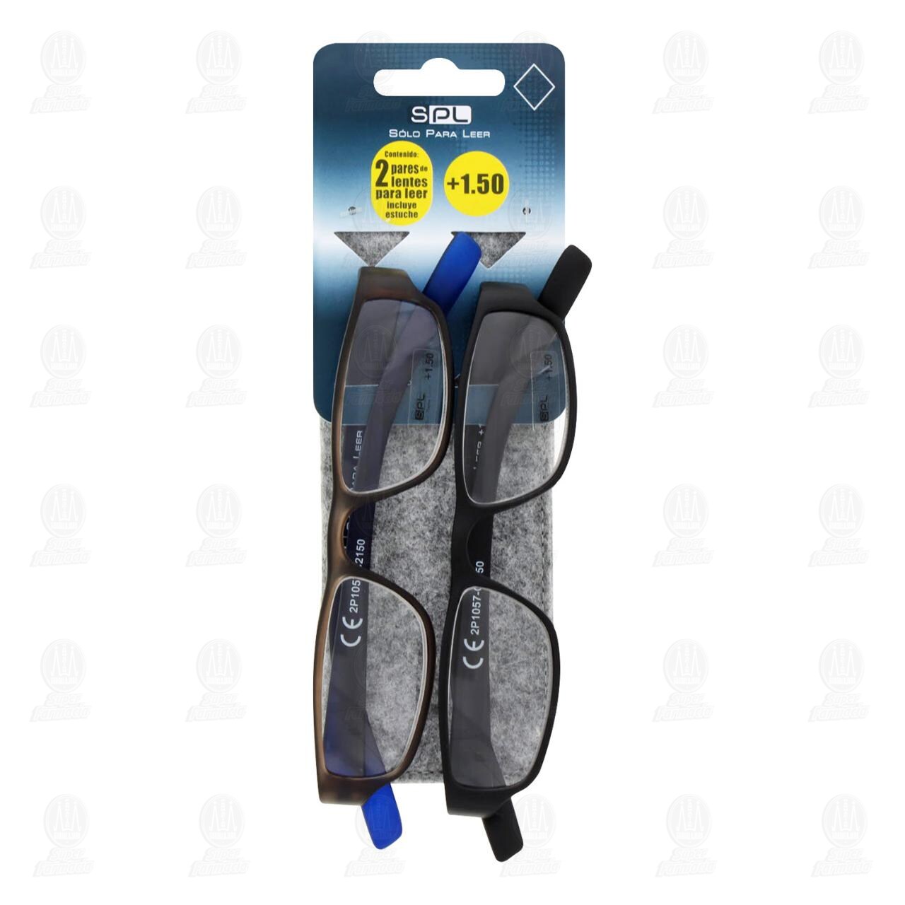 Lentes SPL para Lectura Grad. +1.50 Color Negro + Gris/Azul C/Estuche, 2 pzas.