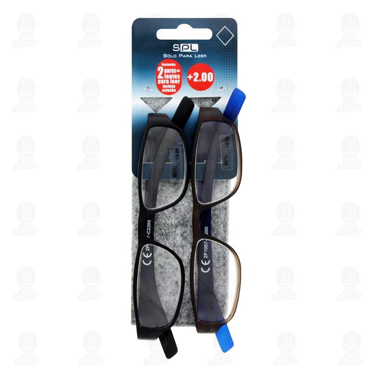 Lentes SPL para Lectura Grad. +2.00 Color Negro + Gris/Azul C/Estuche, 2 pzas. image number 0