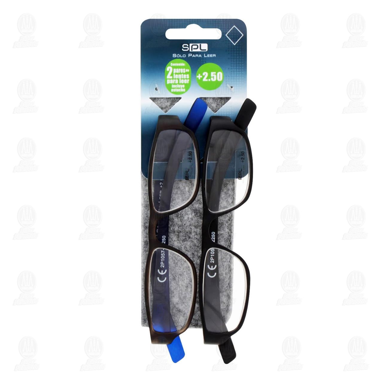 Imagen para Lentes SPL para Lectura Grad. +2.50 Color Negro + Gris/Azul C/Estuche, 3 pzas.