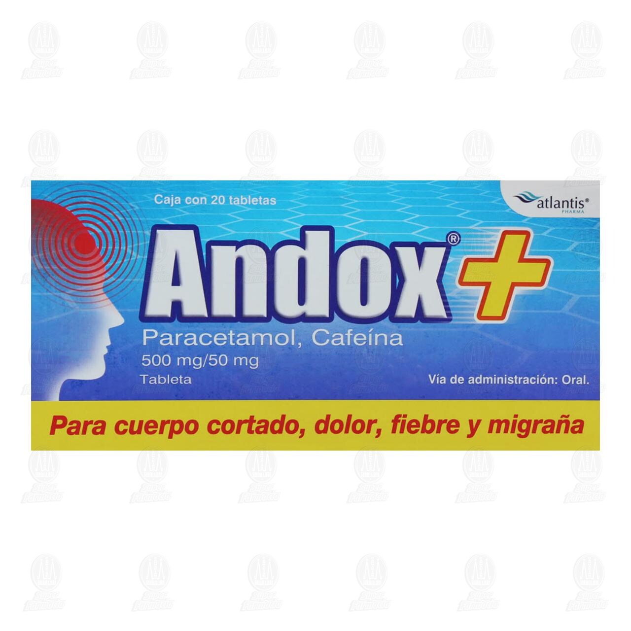 Andox + 500mg/50mg, 20 Tabletas. image number 1