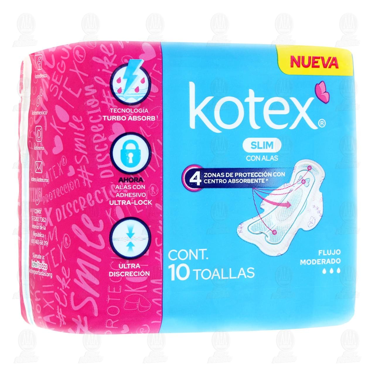 Imagen para Toallas Femeninas Kotex Slim con Alas, 10 pzas.