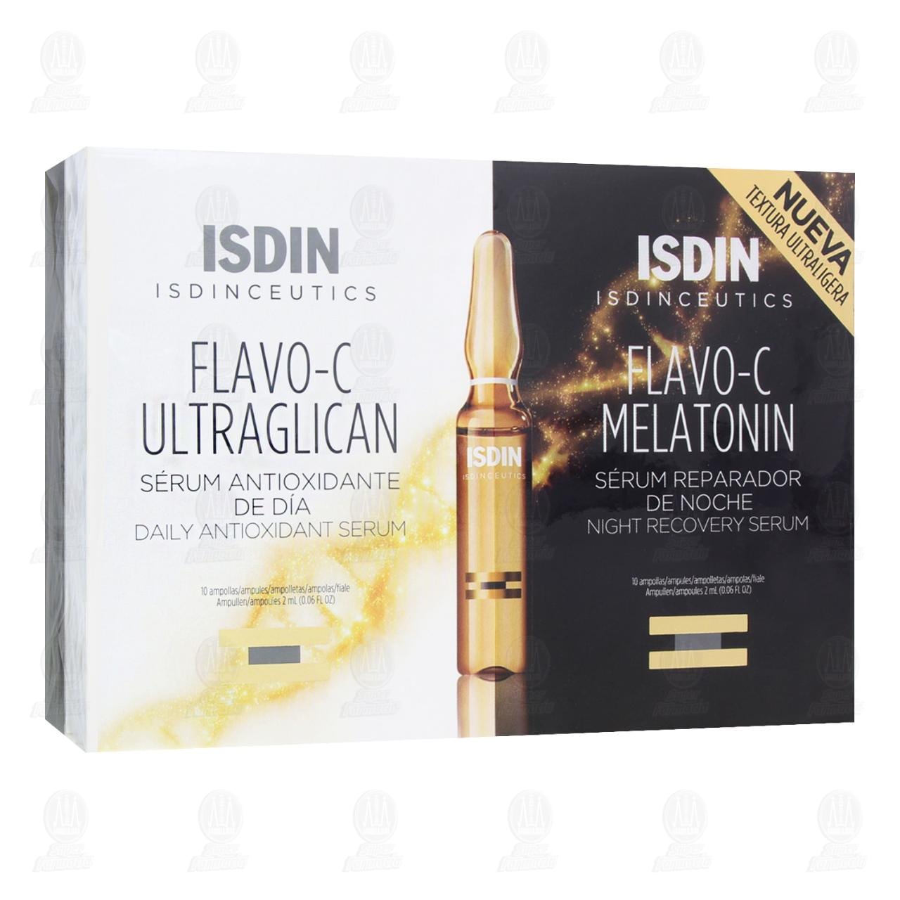 Imagen para Isdin Sérum Antioxidante de Día Flavo-C Ultraglican + Sérum reparador de Noche Flavo C Melatonin, 20 ampolletas.