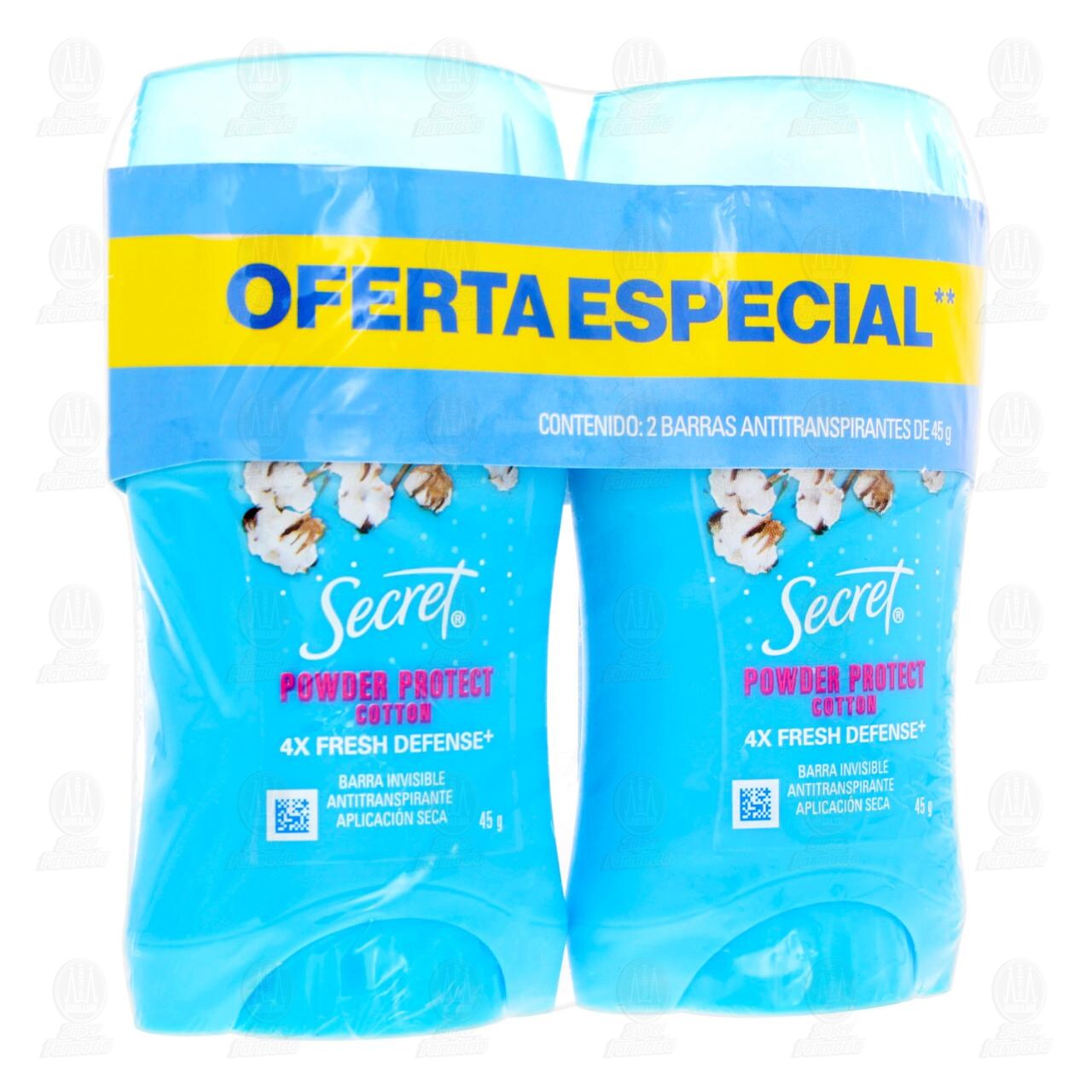 Pack Antitranspirante Secret Powder Protect Cotton en Barra Invisible, 2 pzas de 45 gr. image number 0