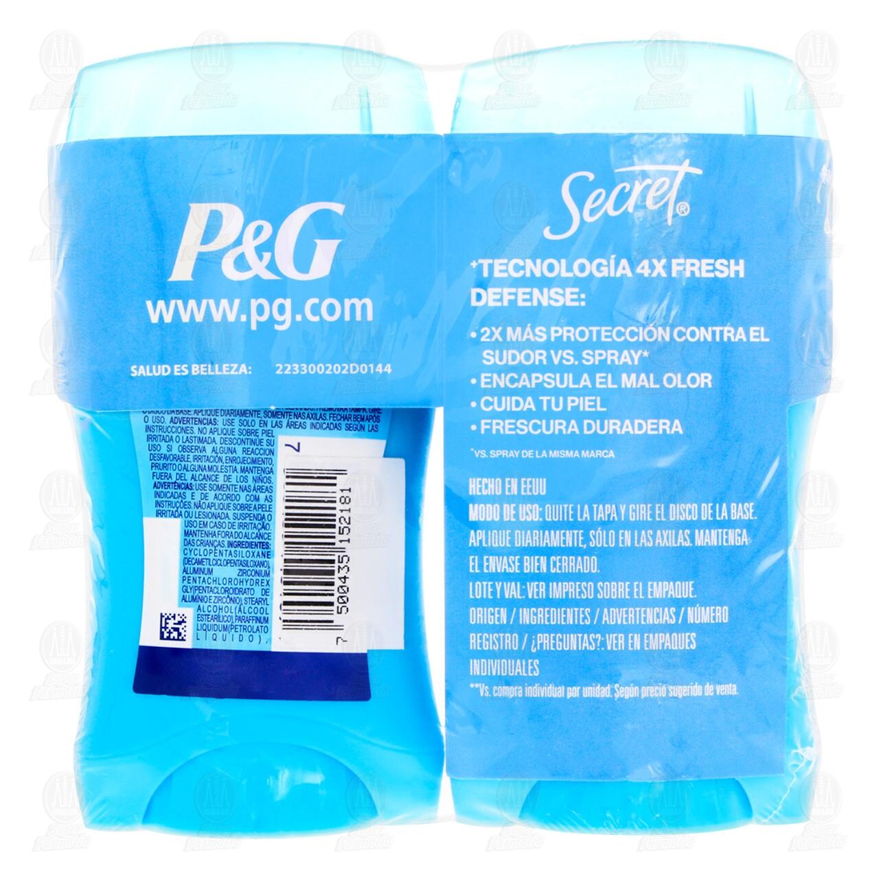 Pack Antitranspirante Secret Powder Protect Cotton en Barra Invisible, 2 pzas de 45 gr. image number 2