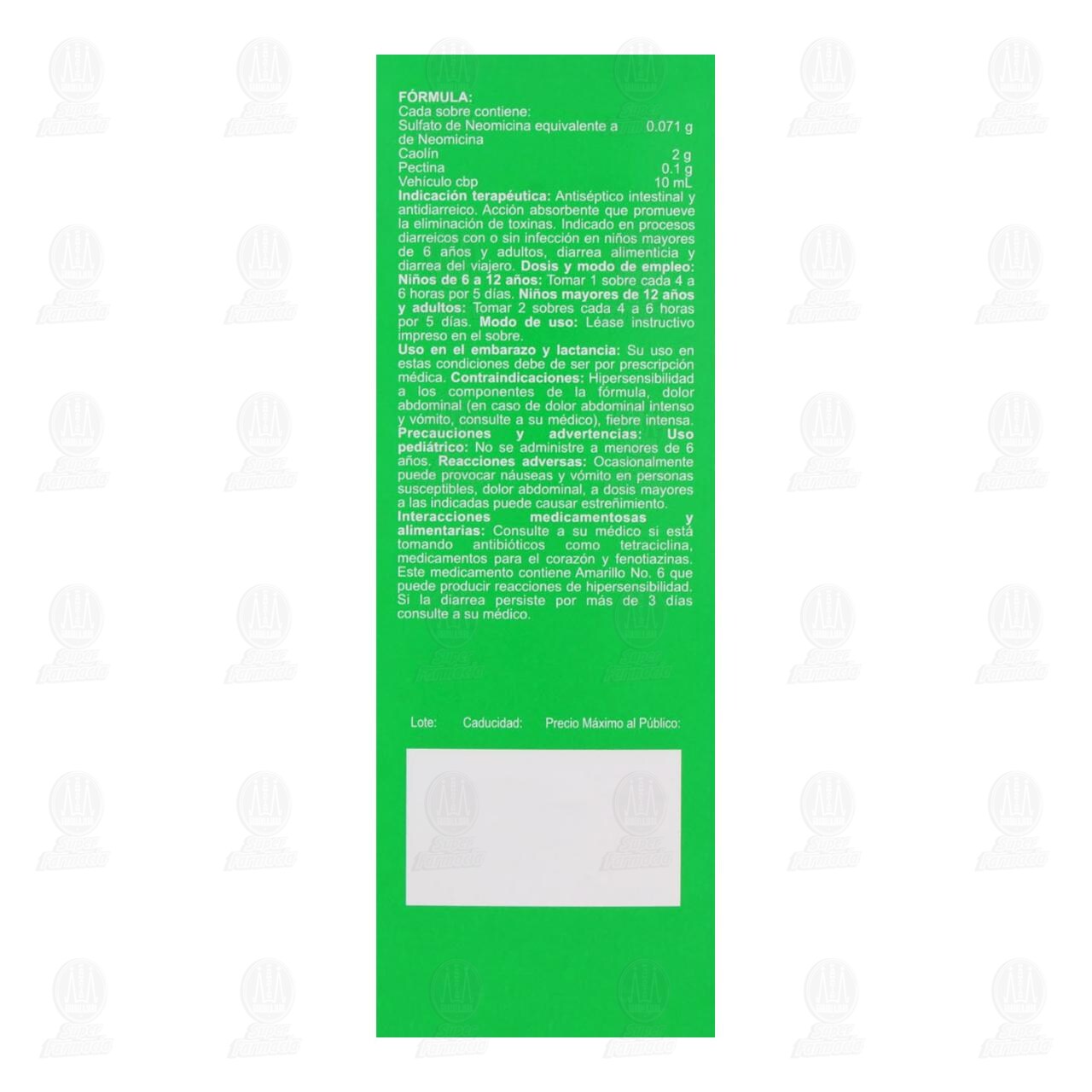 Kaomycin 0.071gr/2gr/0.1gr Suspensión, 10 Sobres de 10 ml c/u. image number 2