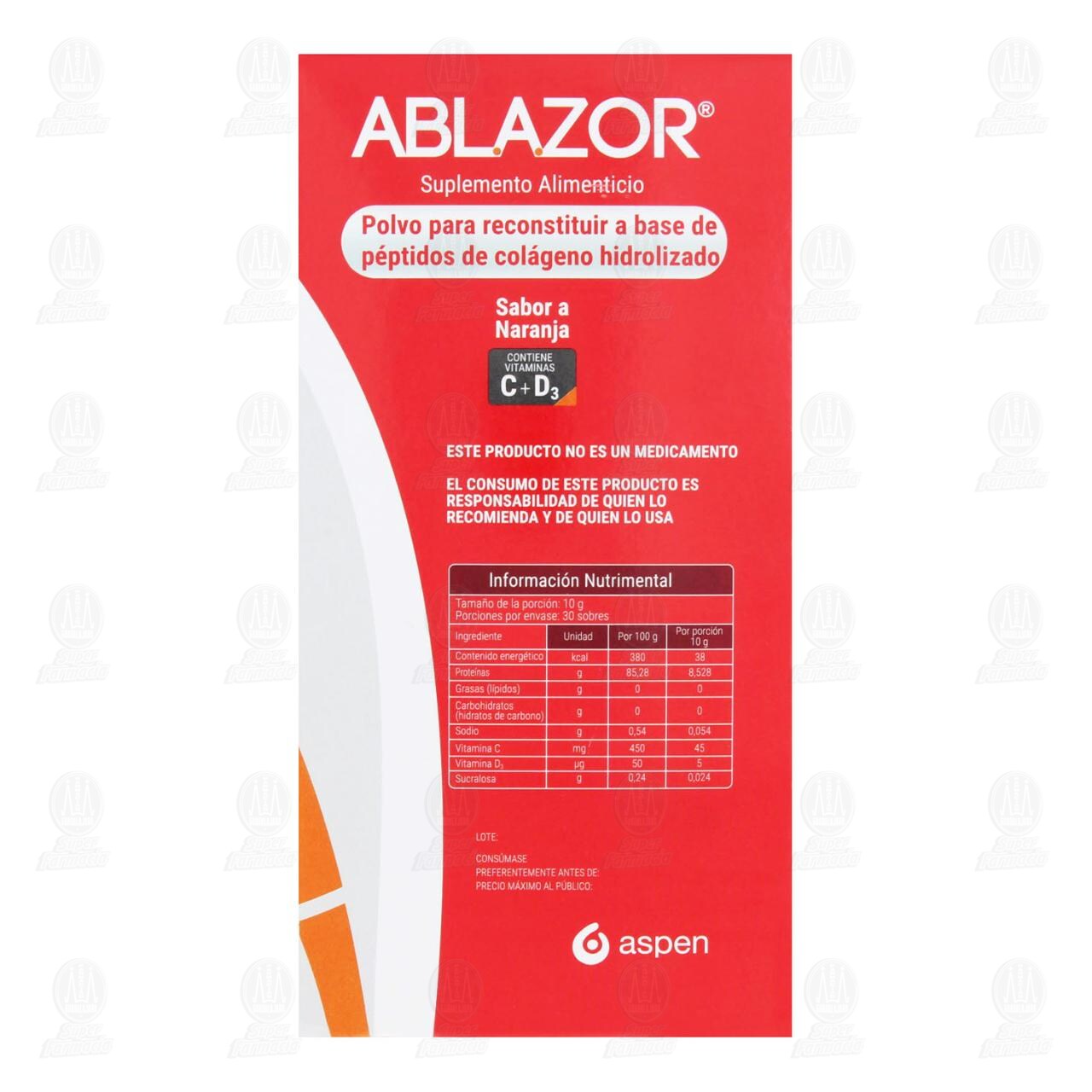 Suplemento Alimenticio Ablazor con Col&aacute;geno Peptan en Polvo Sabor Naranja, 300 gr. image number 3