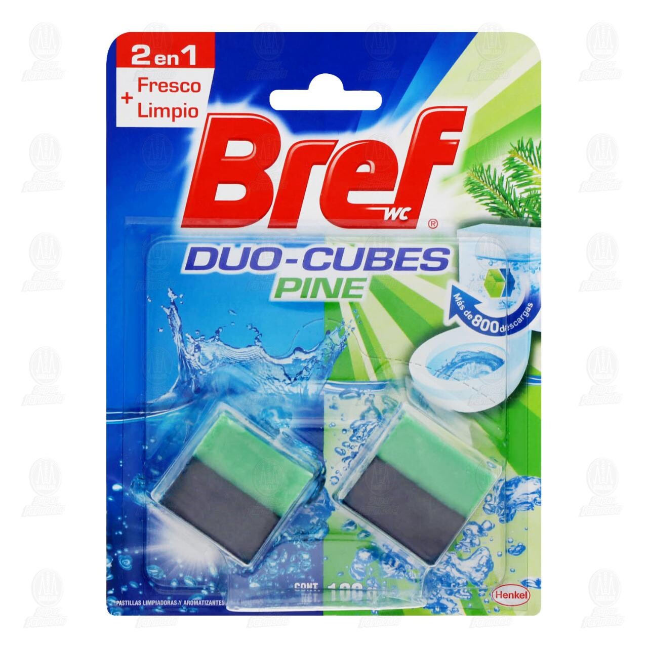 Pastillas Limpiadoras Bref Duo-Cubes Pine para Inodoro, 100 gr.
