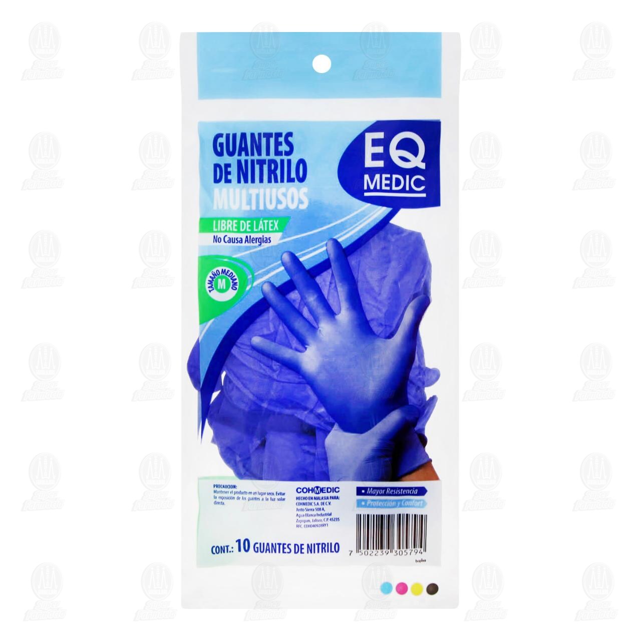 Guantes de Nitrilo EQ Medic Multiusos Tama&ntilde;o Mediano, 10 pzas. image number 1