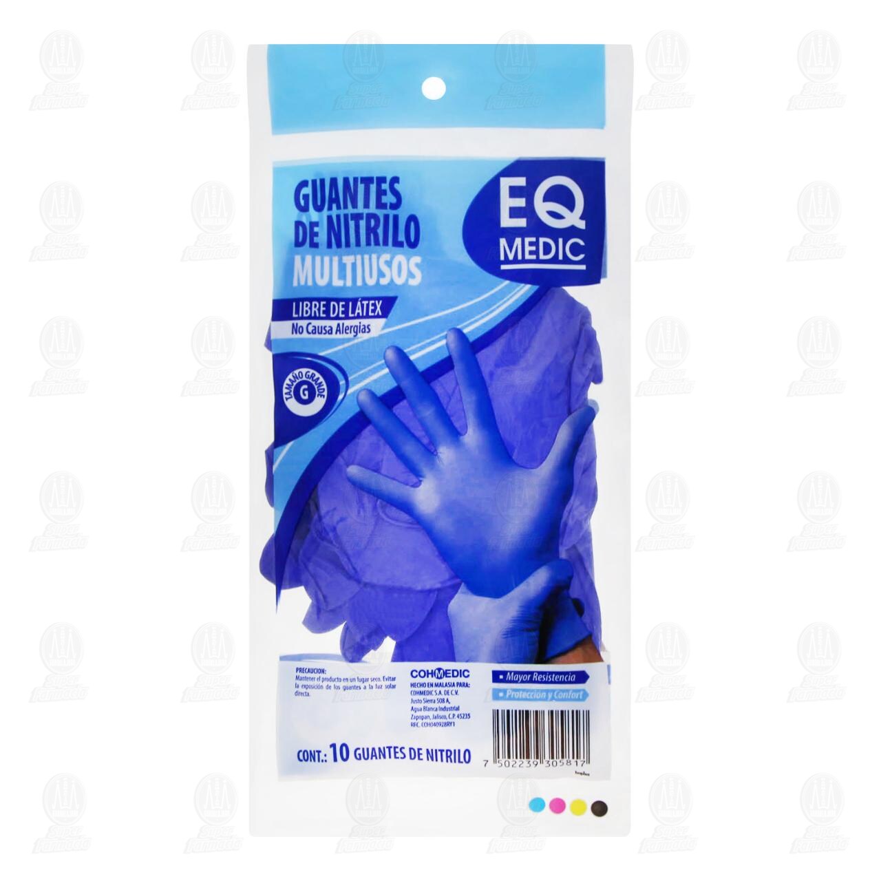 Guantes de Nitrilo EQ Medic Multiusos Tama&ntilde;o Grande, 10 pzas. image number 1
