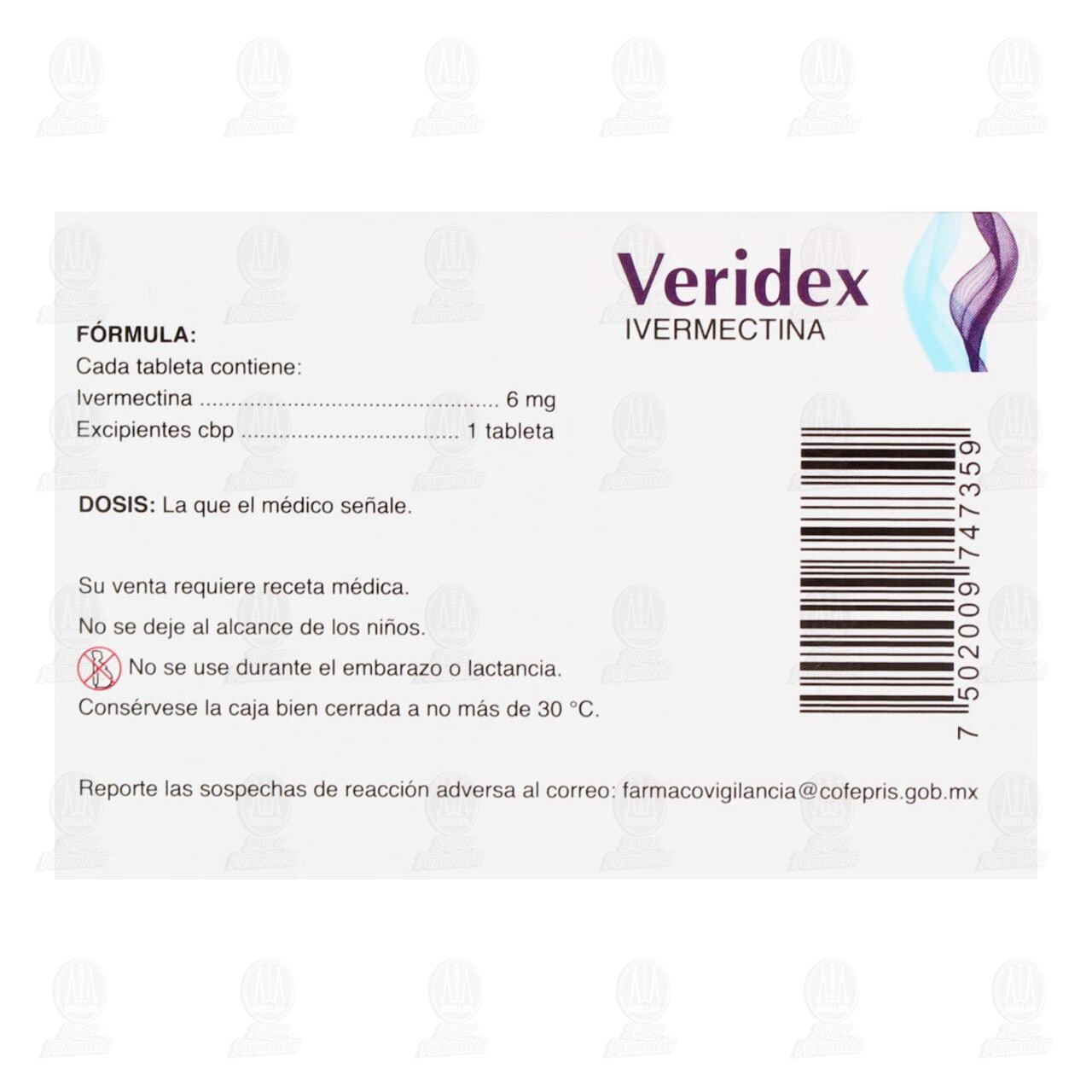 Veridex 6 mg, 2 Tabletas. image number 2