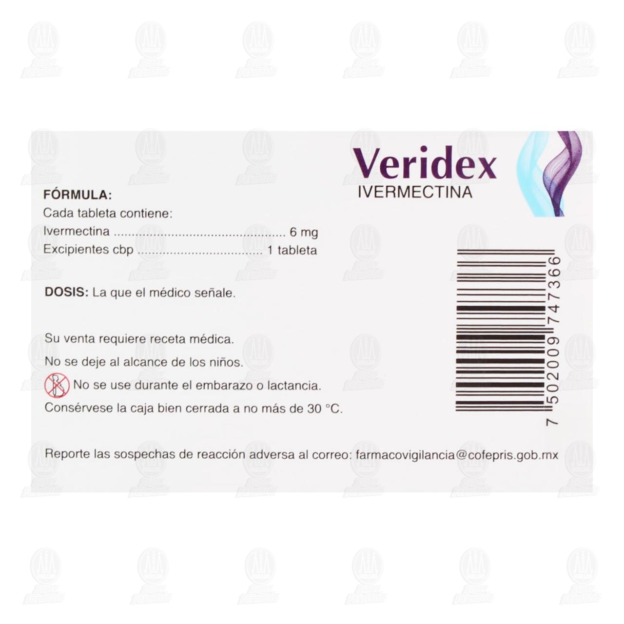 Veridex 6 mg, 4 Tabletas. image number 2