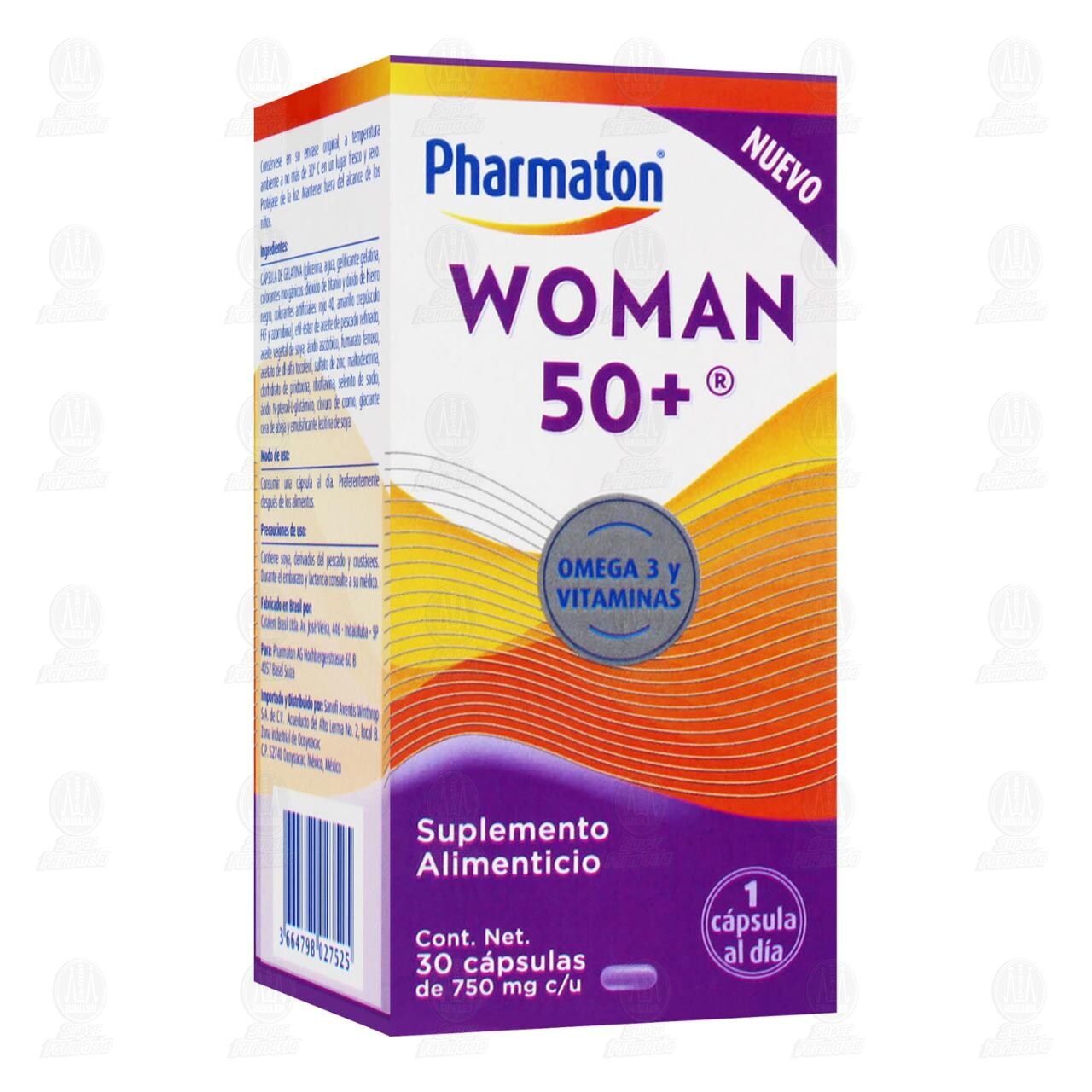 Pharmaton Woman 50+ Suplemento Alimenticio para Mujer, 30 Cápsulas.