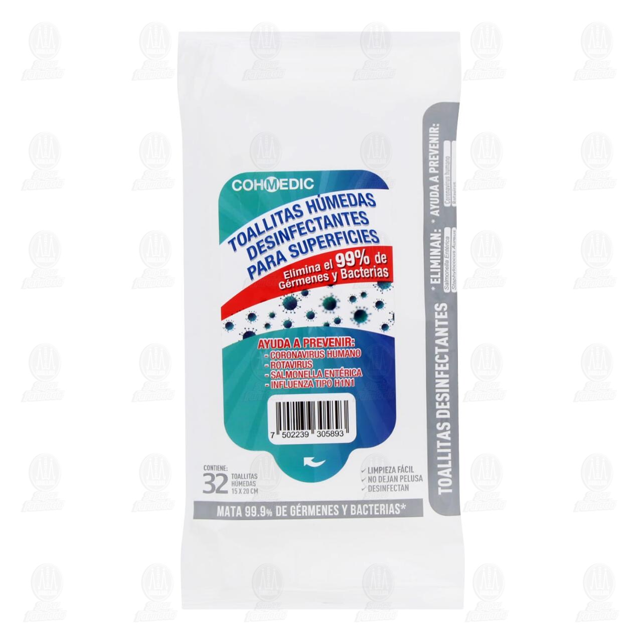 Toallitas Húmedas Cohmedic Desinfectantes para Superficies, 32 pzas.