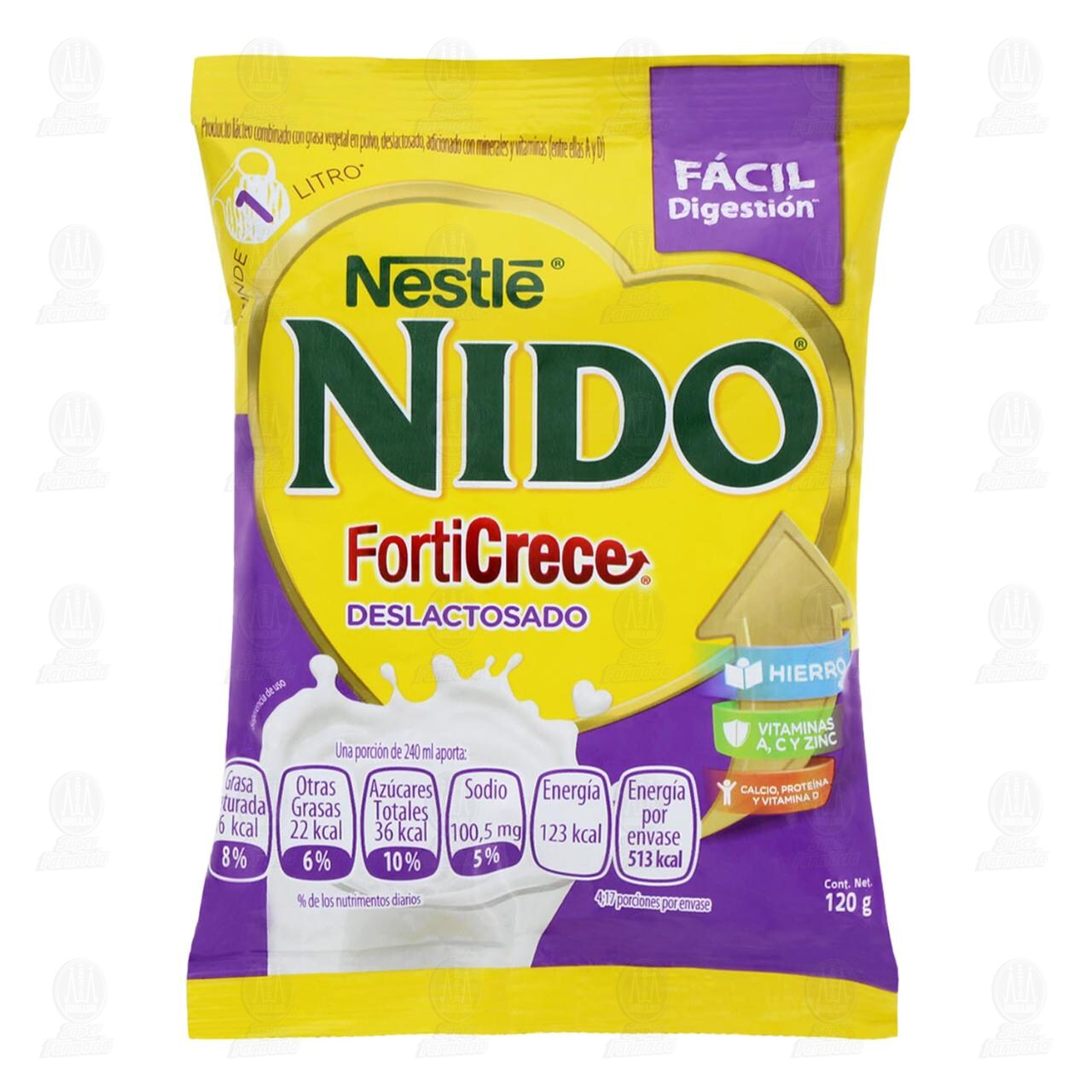 Producto Lácteo Nestlé Nido FortiCrece Deslactosado en Polvo, 120 gr.