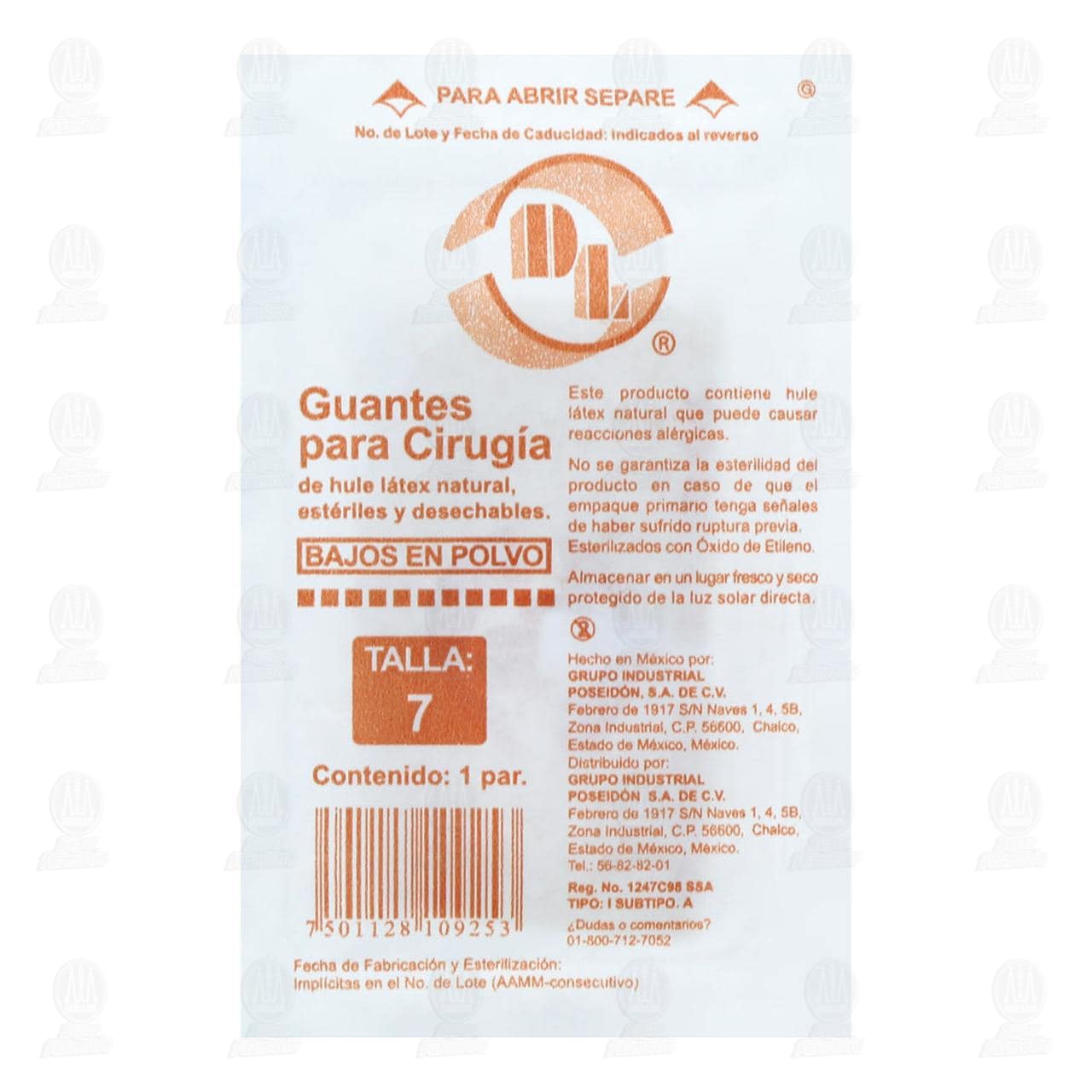 Guantes DL para Cirug&iacute;a Est&eacute;riles Desechables de L&aacute;tex Talla 7, 1 par.