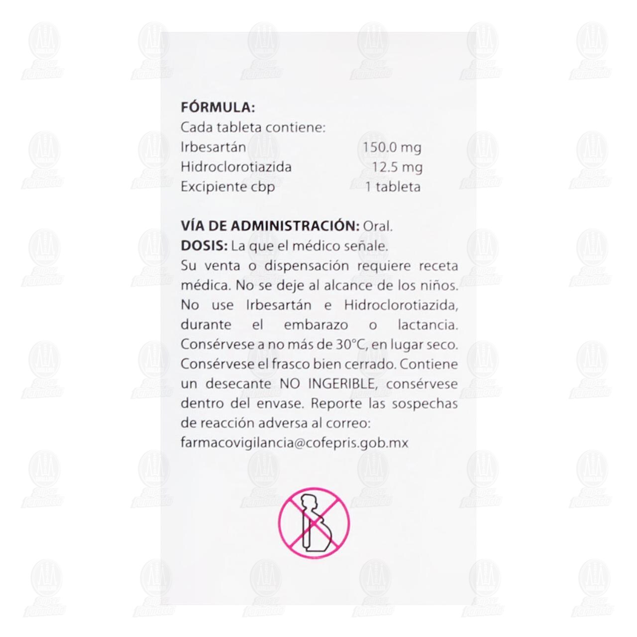 &nbsp;Irbesart&aacute;n Hidroclorotiazida 150.0mg/12.5mg, 28 Tabletas Pharmalife. image number 2