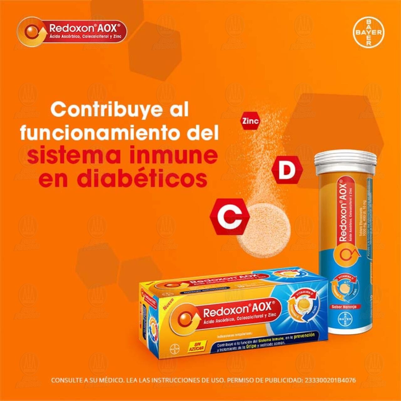 Redoxon AOX Vitamina C, 10 Tabletas Efervescentes Sin Azúcar. image number 2