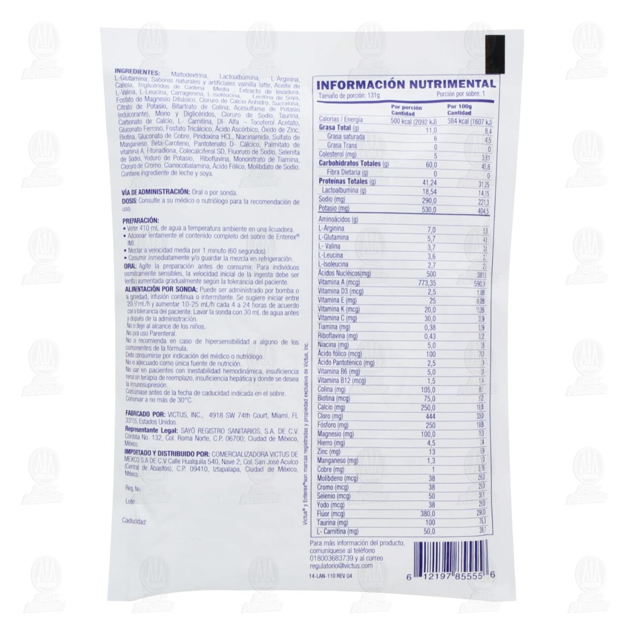 F&oacute;rmula Enterex IMX en Polvo Sabor a Vainilla Latte, 131 gr. image number 1