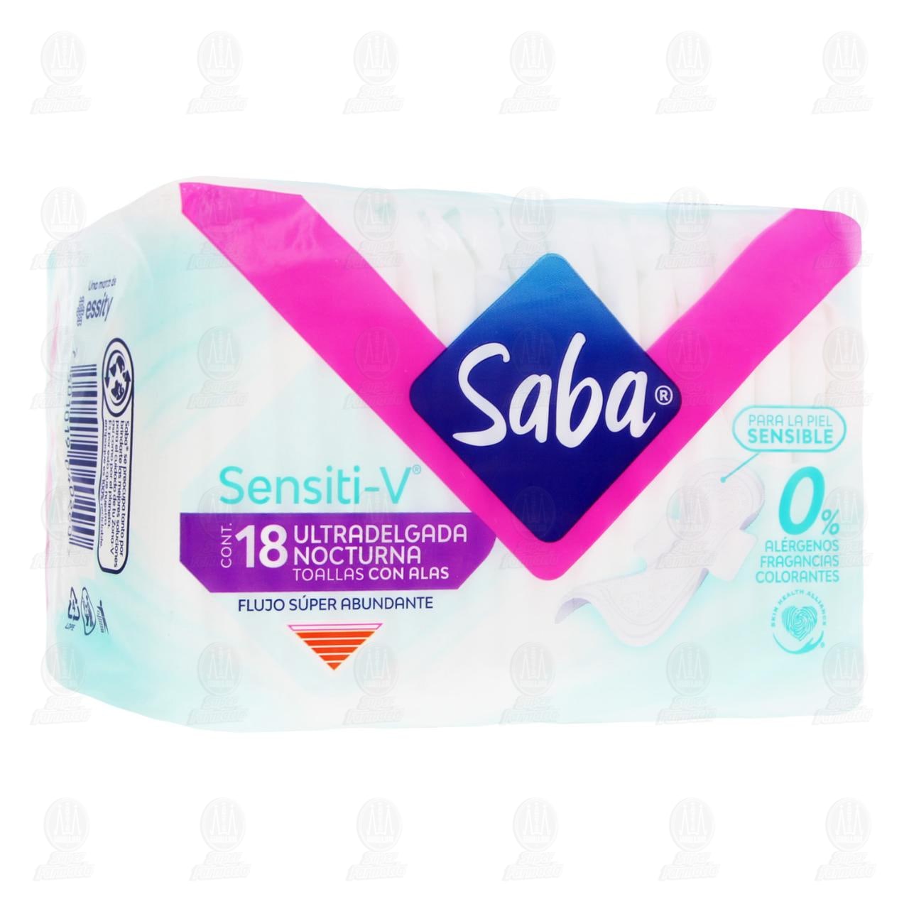 Imagen para Toalla Femenina Saba Sensiti-V Ultradelgada Nocturna con Alas, 18 pzas.