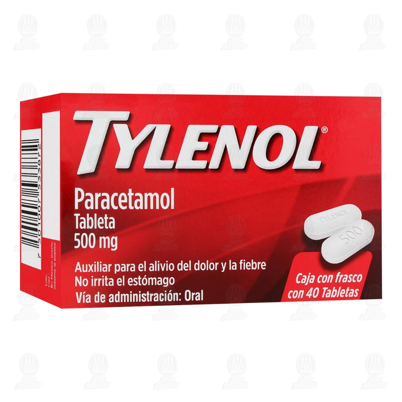 Tylenol 500 mg, 40 Tabletas.