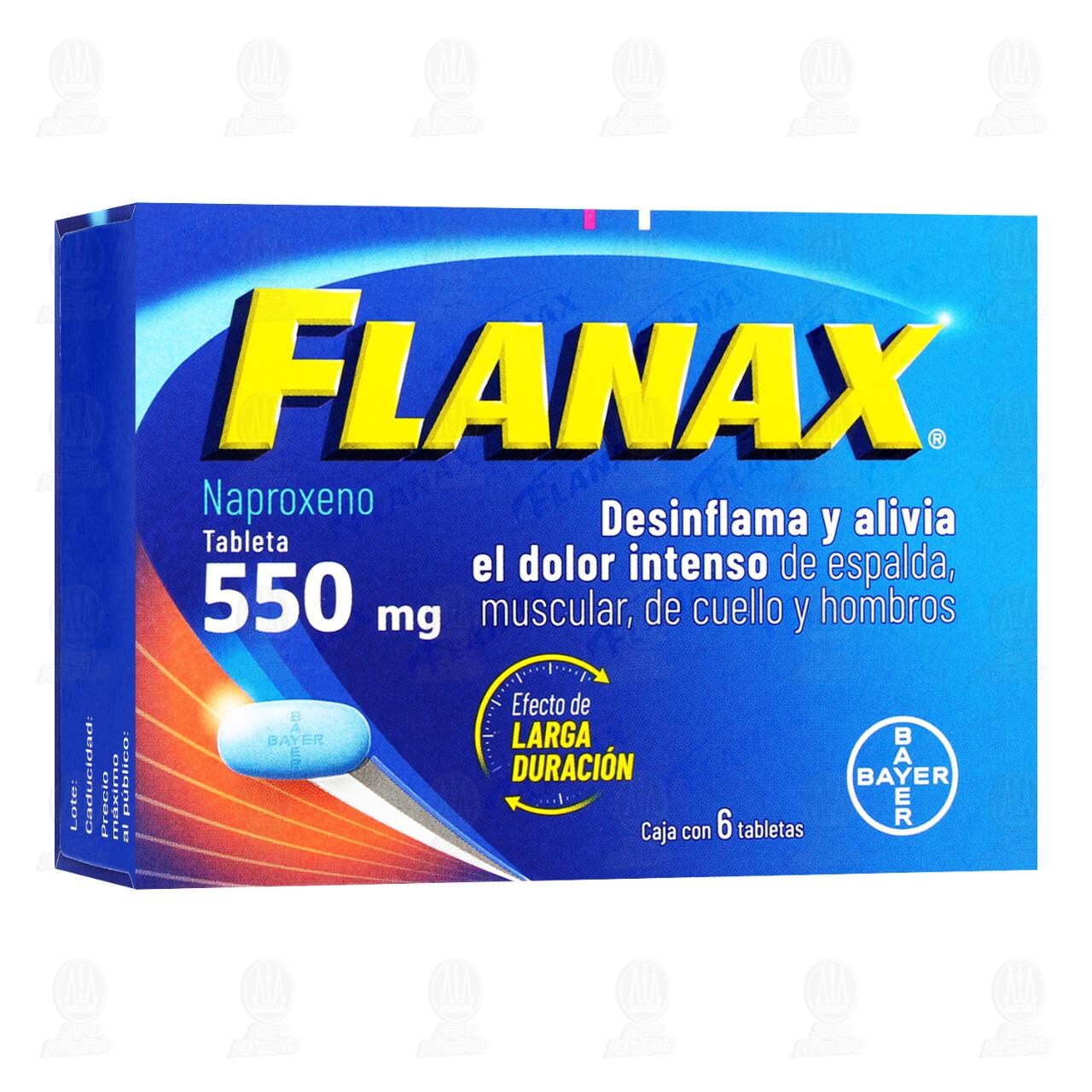 Flanax 550 mg Analg&eacute;sico, 6 Tabletas. image number 0