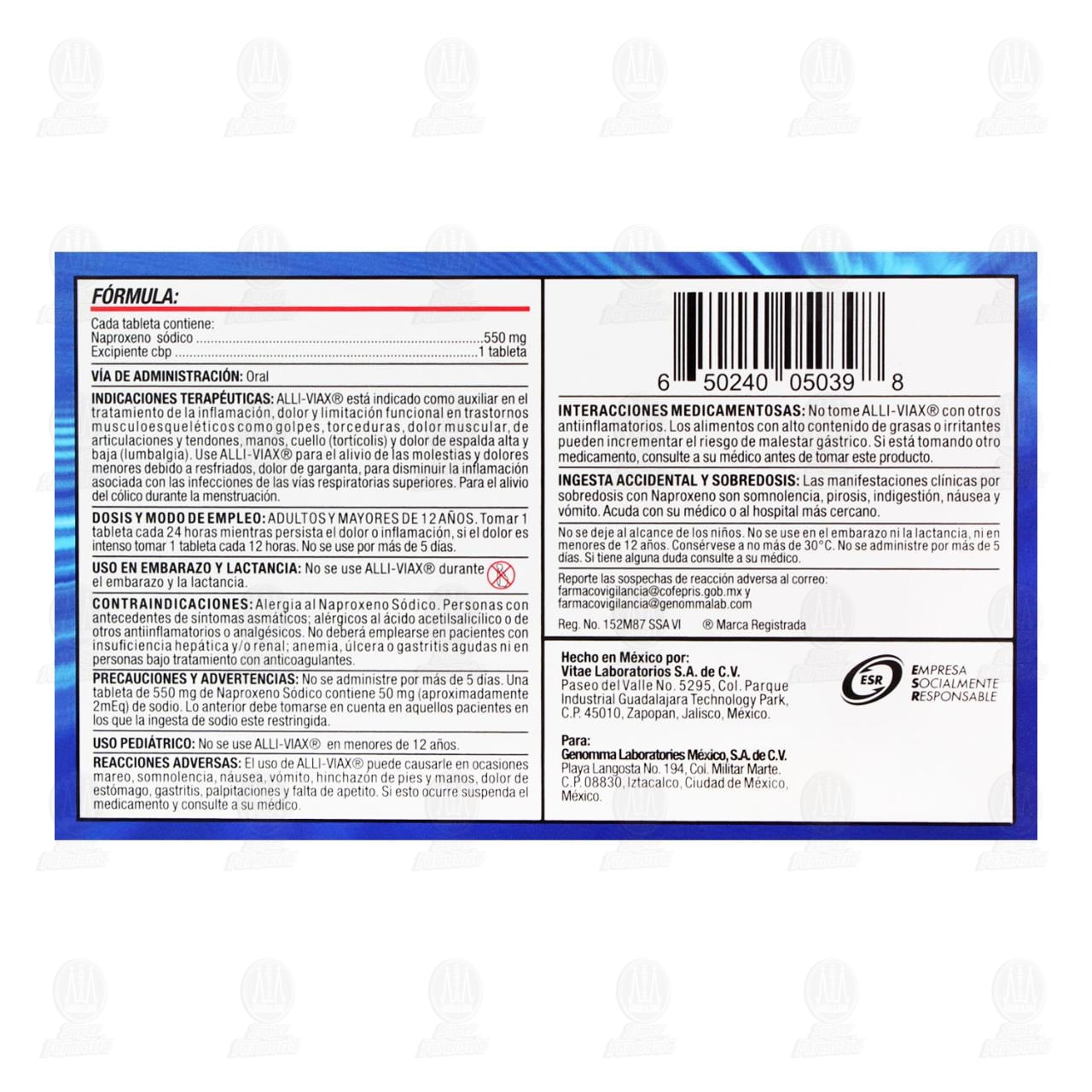 Alliviax 550 mg, 20 Tabletas. image number 2