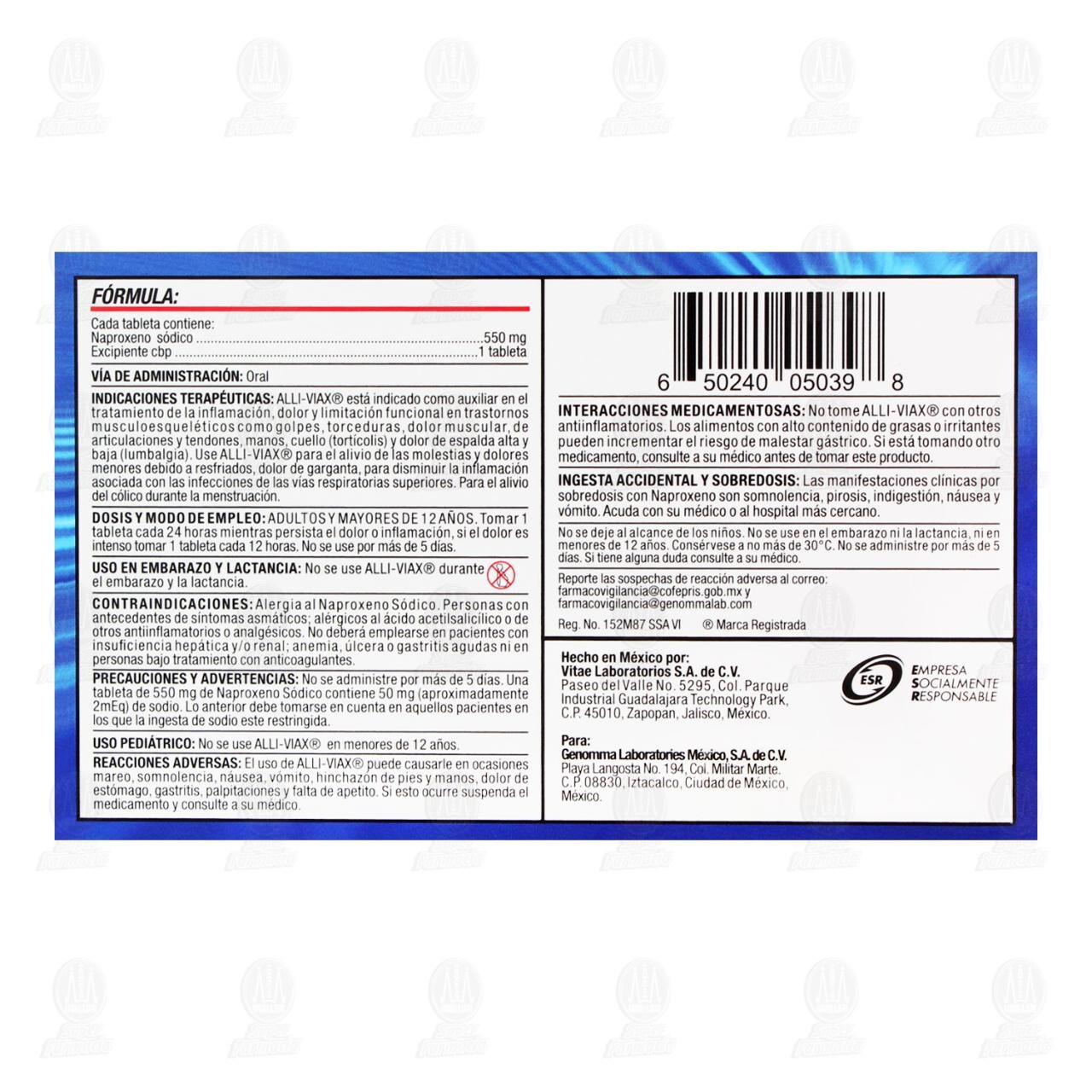 Alliviax 550 mg, 20 Tabletas. image number 2