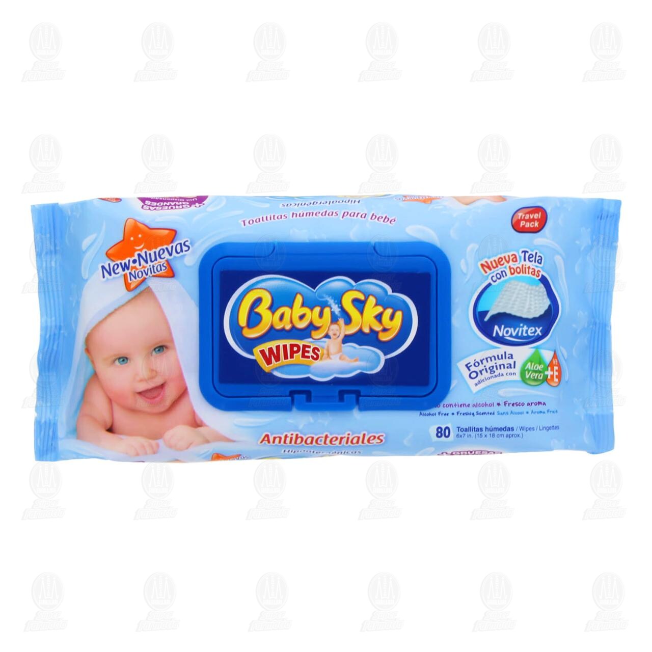 Toallitas para Bebé Baby Sky Wipes Antibacteriales, 80 pzas.