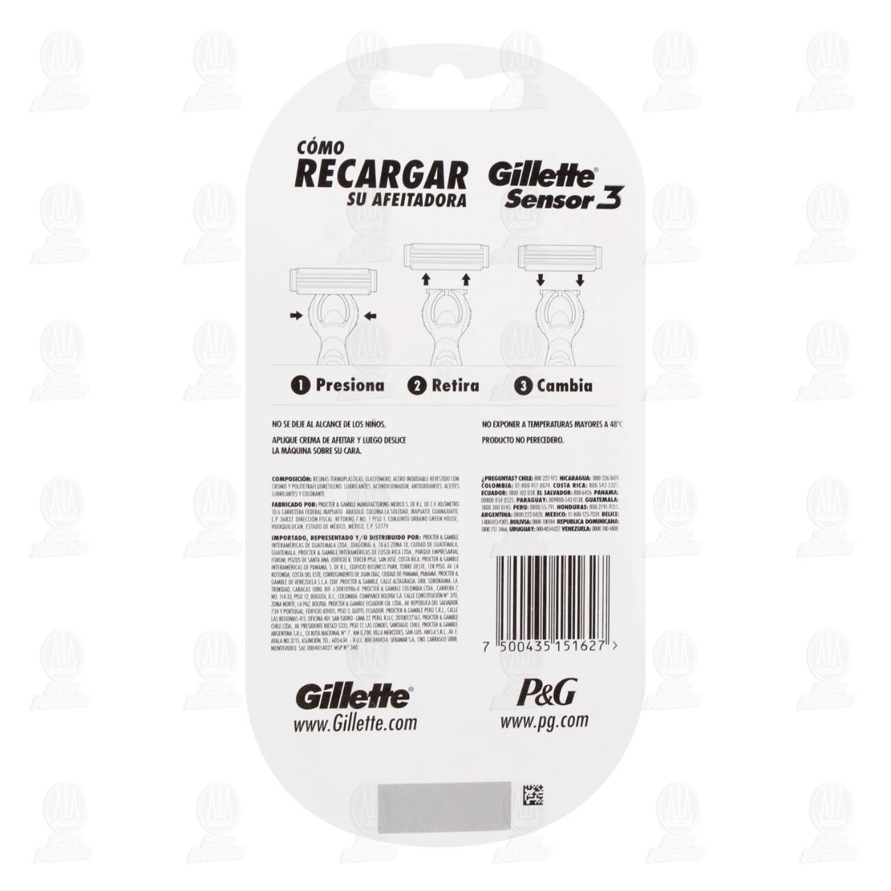 M&aacute;quina para Afeitar Gillette Sensor 3 con Cartuchos, 5 pzas. image number 1