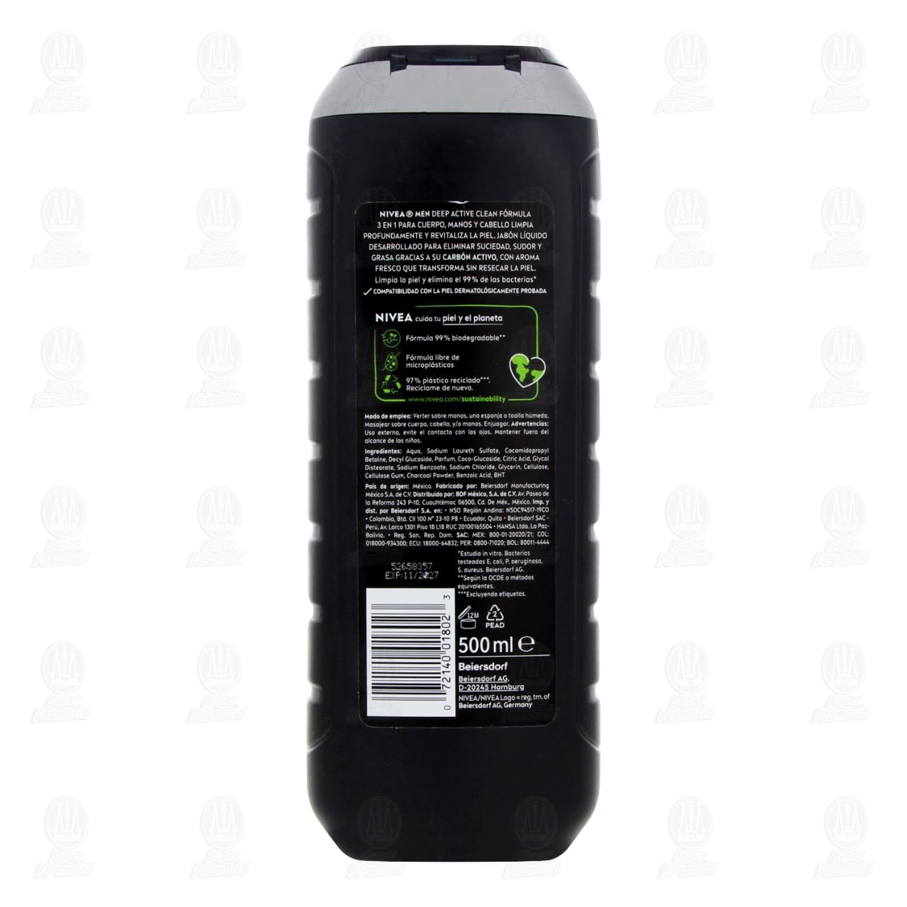 Nivea Men Deep Active Clean Jab&oacute;n L&iacute;quido 3 en 1 con Carb&oacute;n Activo, 500 ml. image number 2