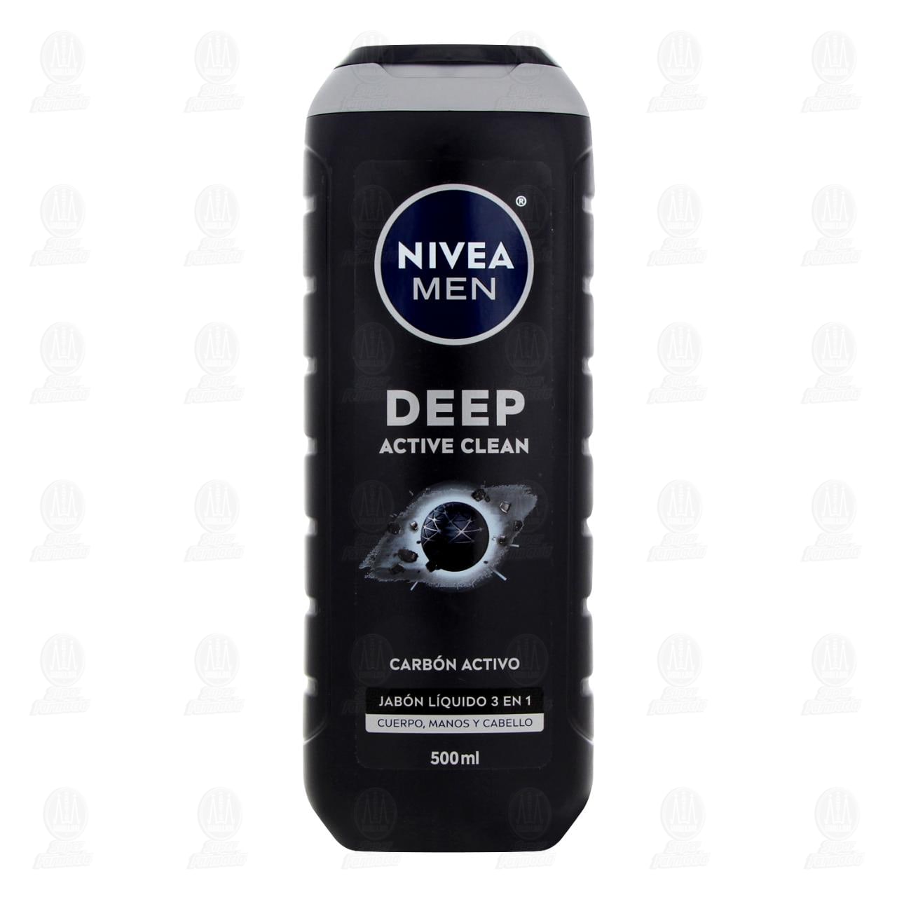 Nivea Men Deep Active Clean Jab&oacute;n L&iacute;quido 3 en 1 con Carb&oacute;n Activo, 500 ml. image number 1