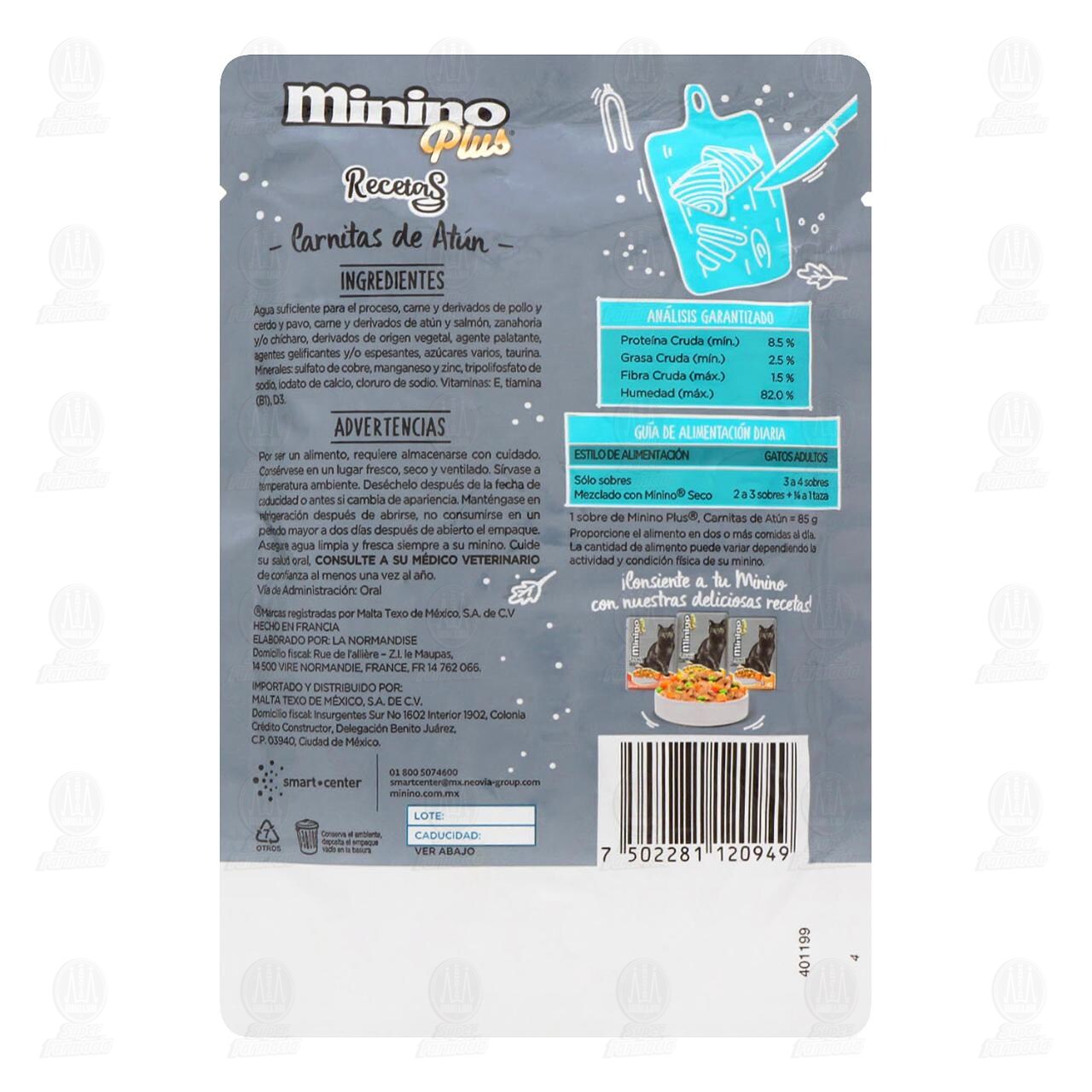 Carnitas de At&uacute;n Minino Plus Recetas para Gato Adulto, 85 gr. image number 1