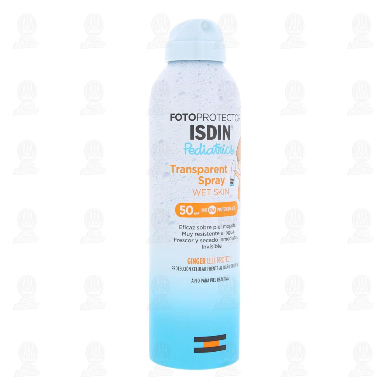 Fotoprotector Isdin Transparent Spray Wet Skin Pediatrics SPF50, 250 ml.