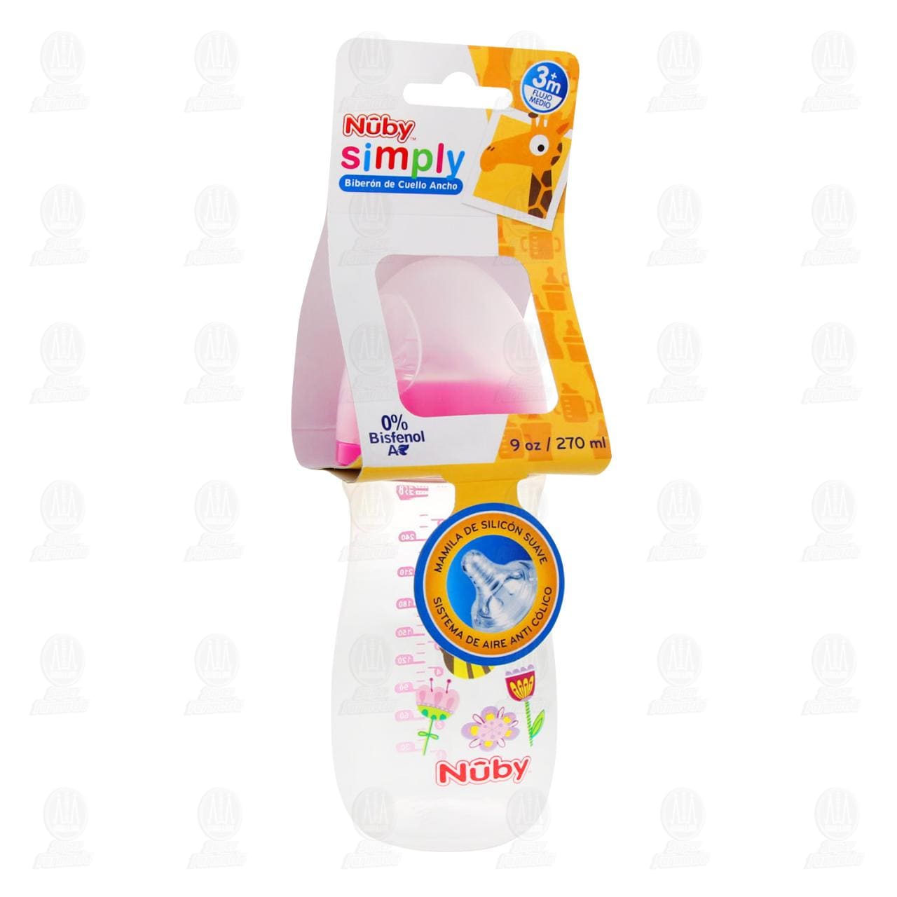 Biber&oacute;n Nuby de Cuello Ancho con Flujo Medio, 1 pz.