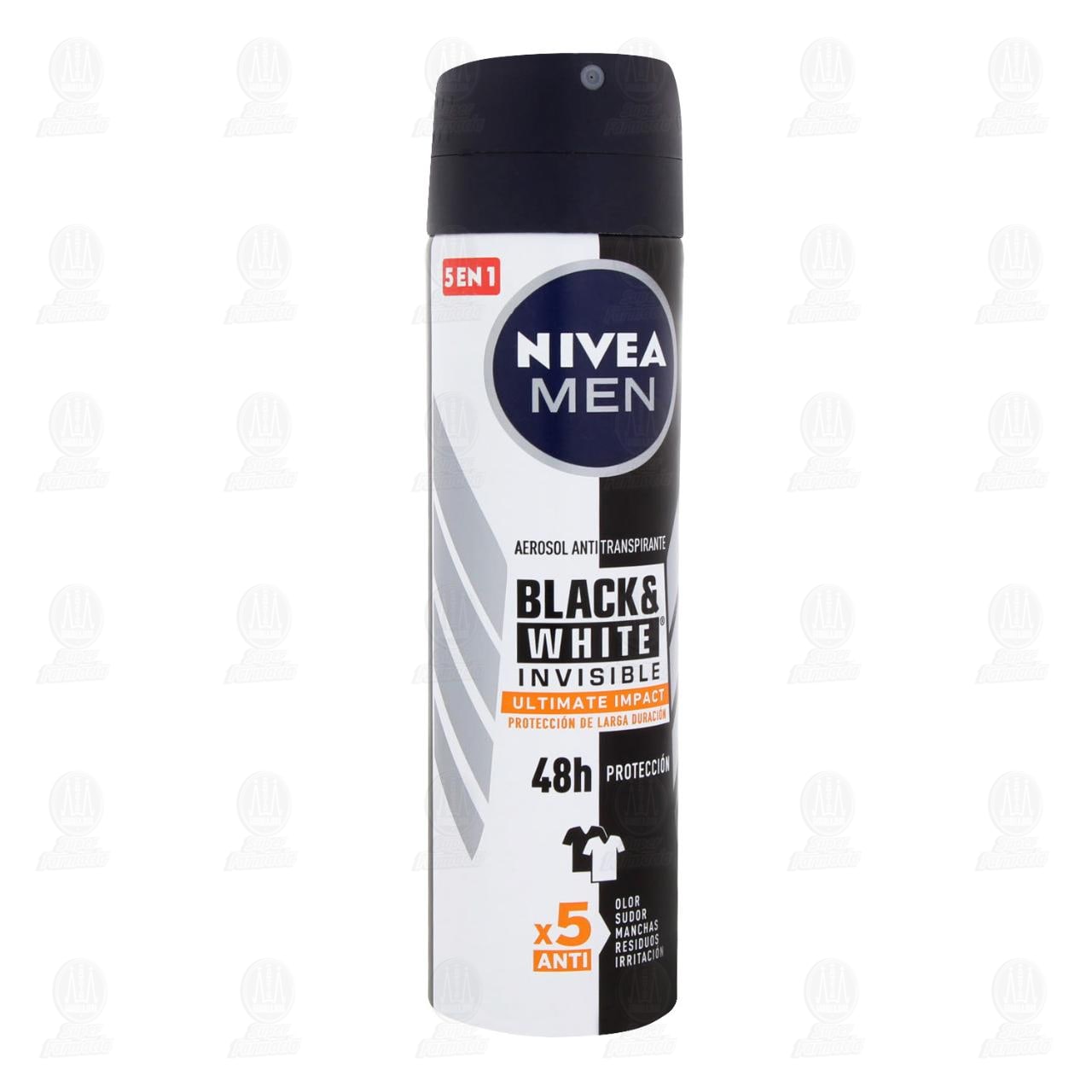Antitranspirante Nivea Men Invisible Black & White Ultimate Impact en Aerosol, 150 ml.