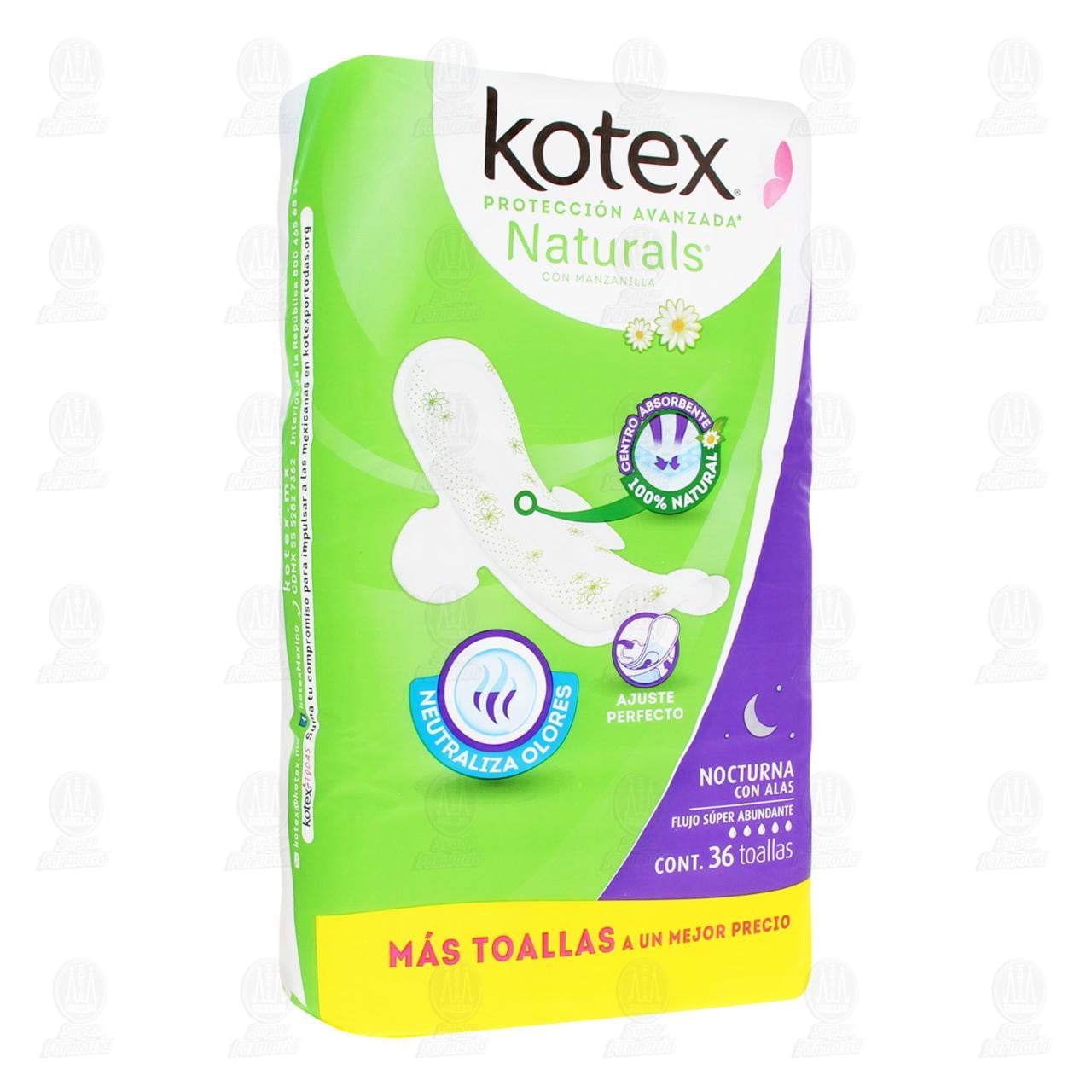 Imagen para Toallas Femeninas Kotex Naturals Nocturna con Alas, 36 pzas.