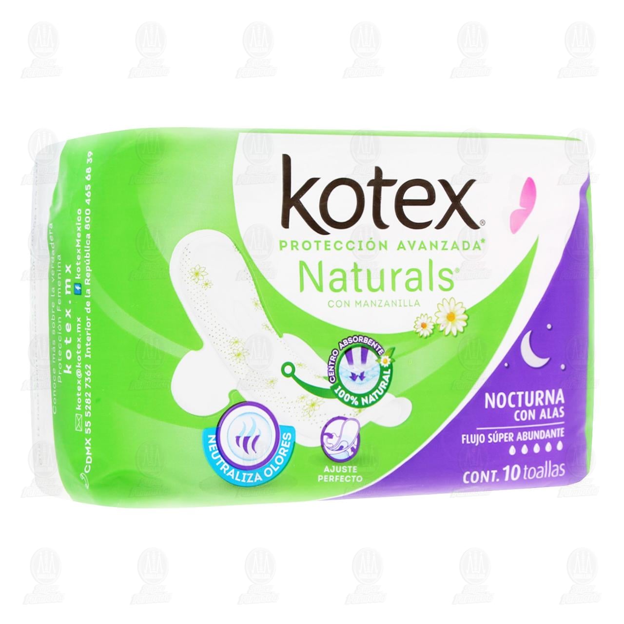 Toalla Femenina Kotex Naturals Nocturna con Alas, 10 pzas. image number 0