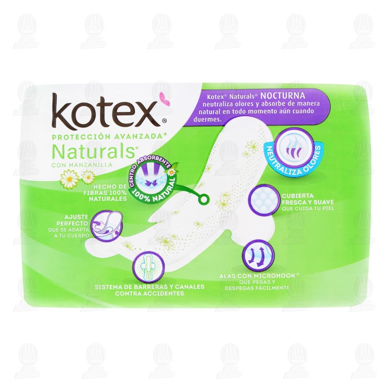 Toalla Femenina Kotex Naturals Nocturna con Alas, 10 pzas. image number 2