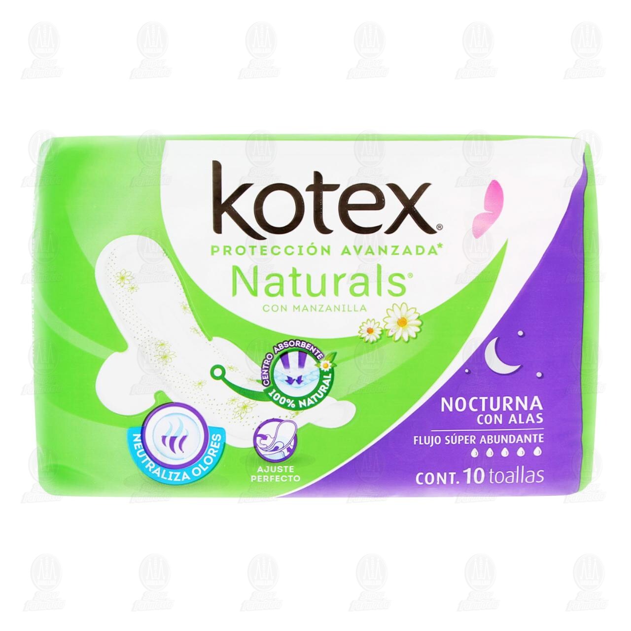 Toalla Femenina Kotex Naturals Nocturna con Alas, 10 pzas. image number 1