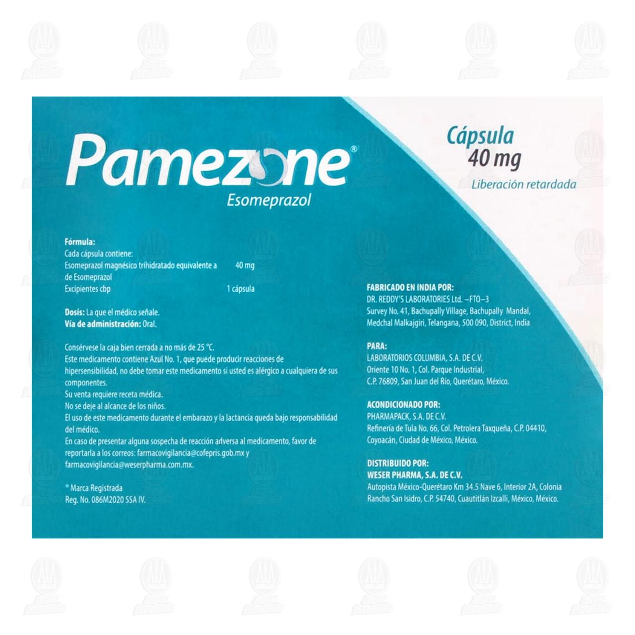 Pamezone 40 mg, 28 C&aacute;spsulas. image number 2