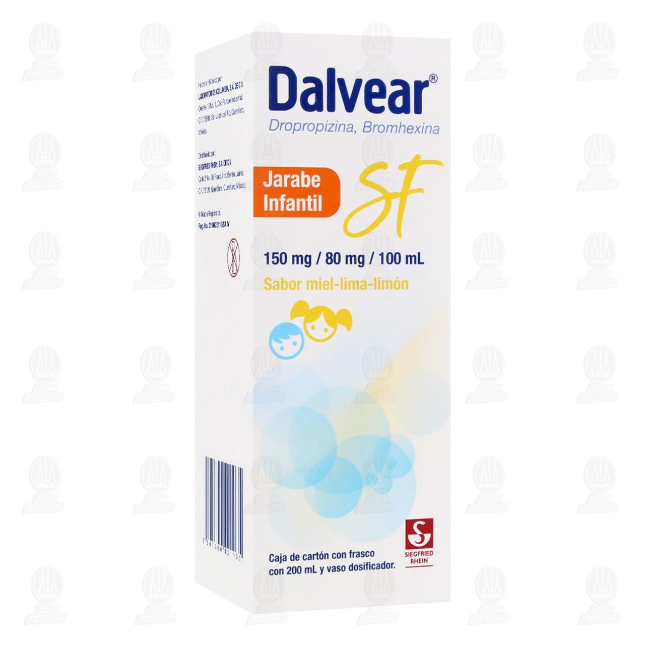 Imagen para Dalvear SF 150mg/80mg/100ml Jarabe Infantil Sabor Miel-Lima-Limón, 200 ml.