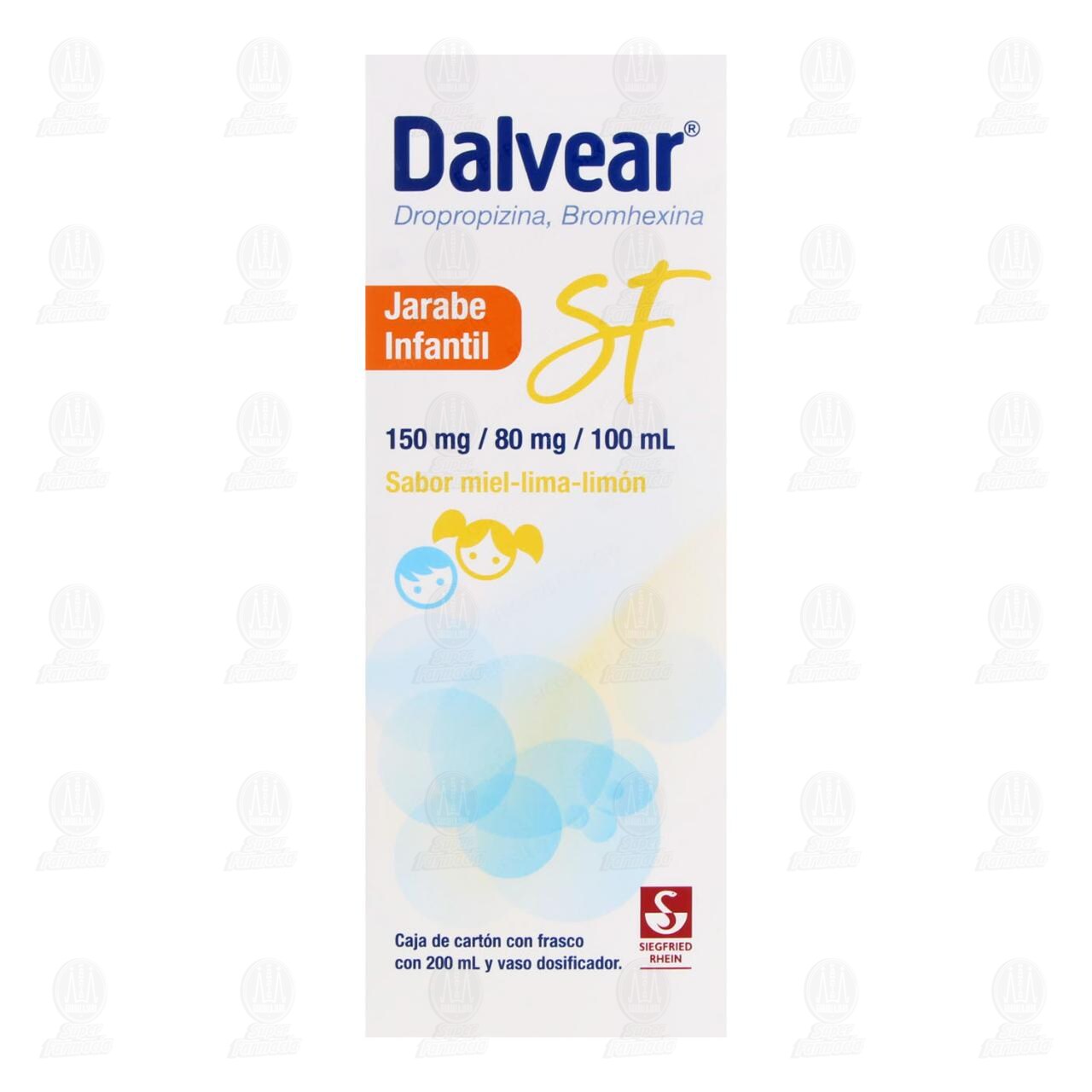 Dalvear SF 150mg/80mg/100ml Jarabe Infantil Sabor Miel-Lima-Lim&oacute;n, 200 ml. image number 1