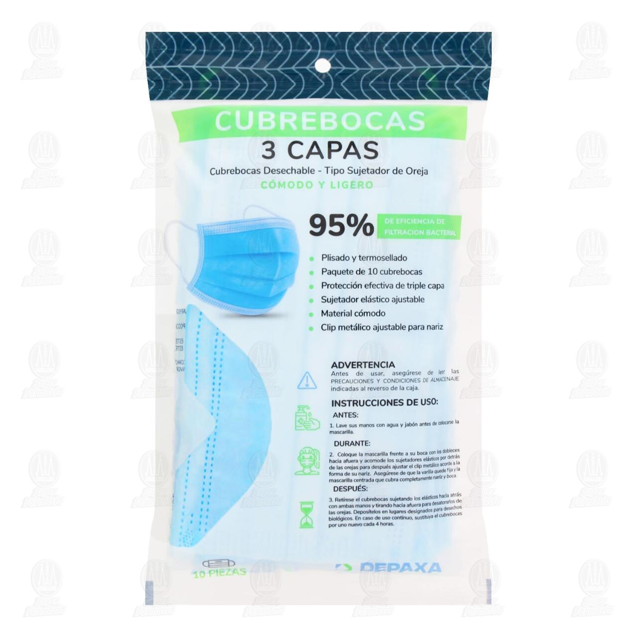 Cubrebocas Depaxa 3 Capas Desechables, 10 pzas. image number 0