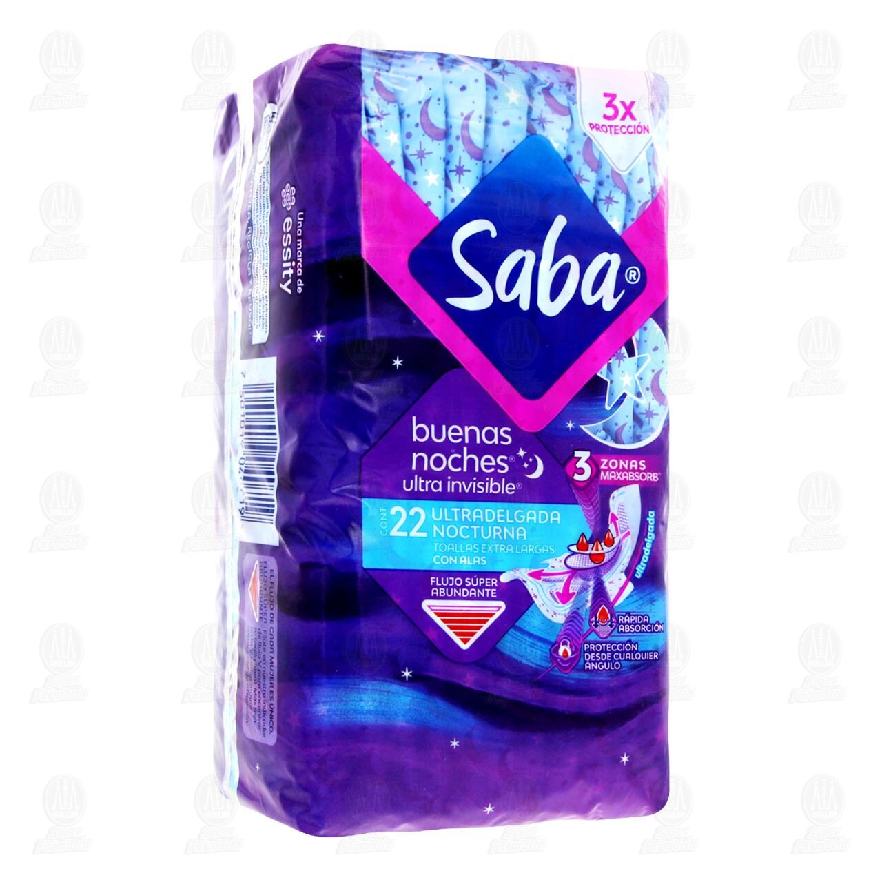 Toallas Femeninas Saba Buenas Noches Ultra Invisible con Alas, 22 pzas.