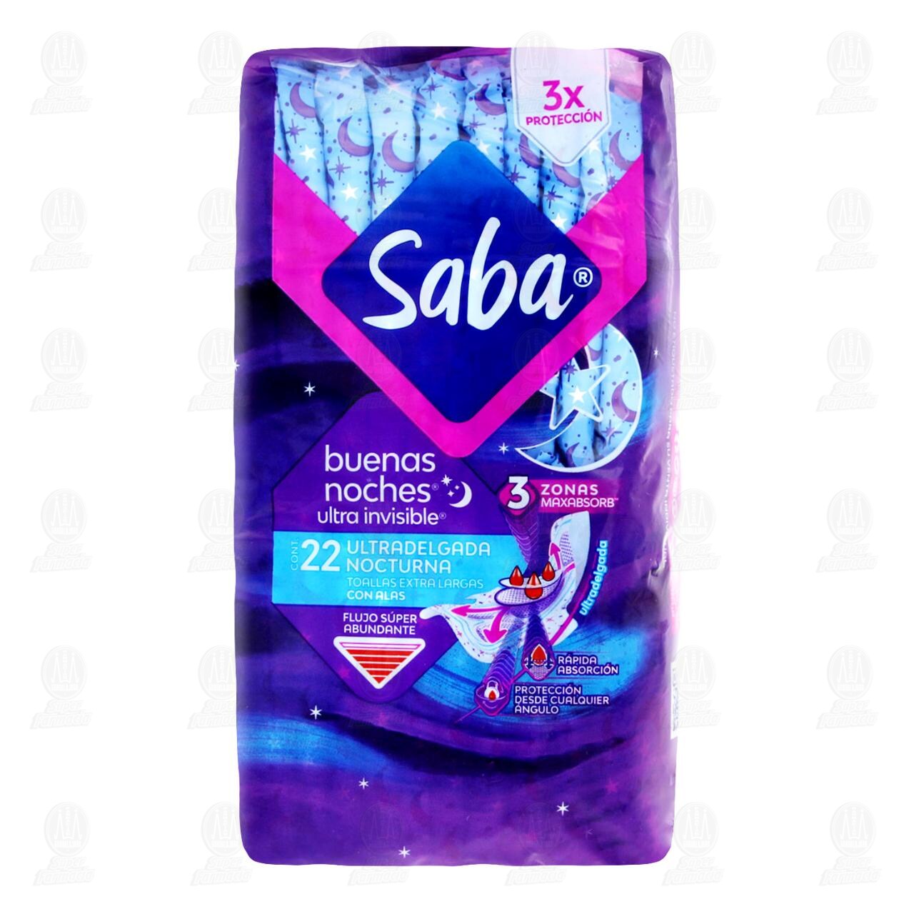 Toallas Femeninas Saba Buenas Noches Ultra Invisible con Alas, 22 pzas. image number 1