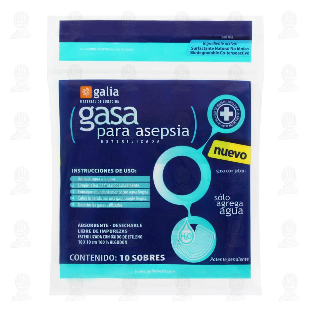 Gasa para Asepsia Galia 10cm x 10cm, 10 pzas.