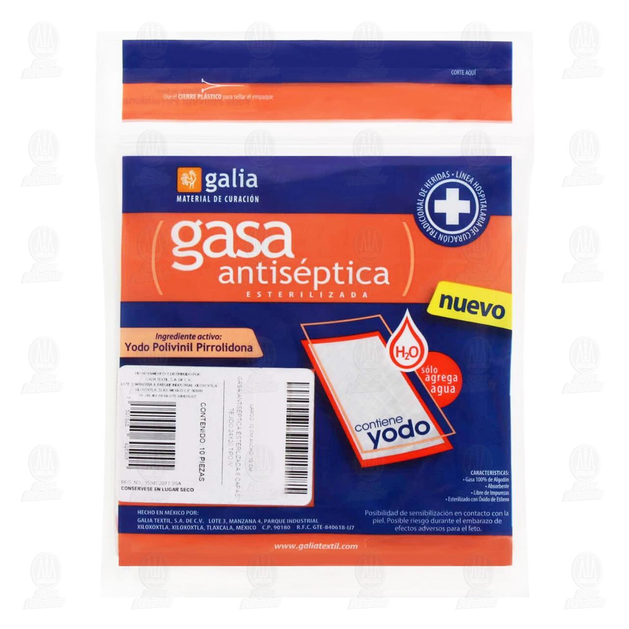 Gasa Antiséptica Galia 10cm x 10cm, 10 piezas. image number 1