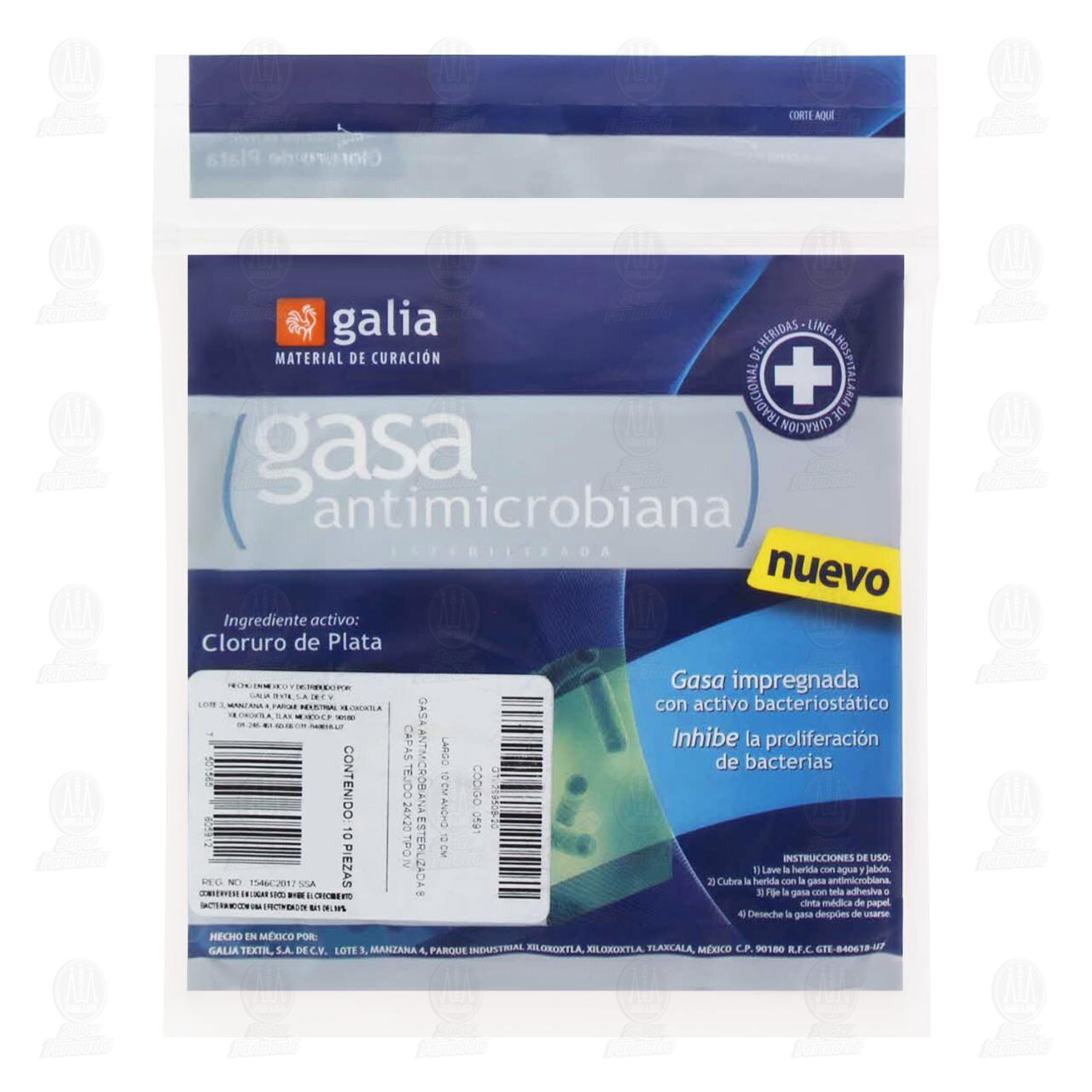 Gasa Antimicrobiana Galia 10cm x 10cm, 10 pzas. image number 1